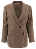 Brunello Cucinelli Brushed Techno Wool Chevron Blazer With Monili