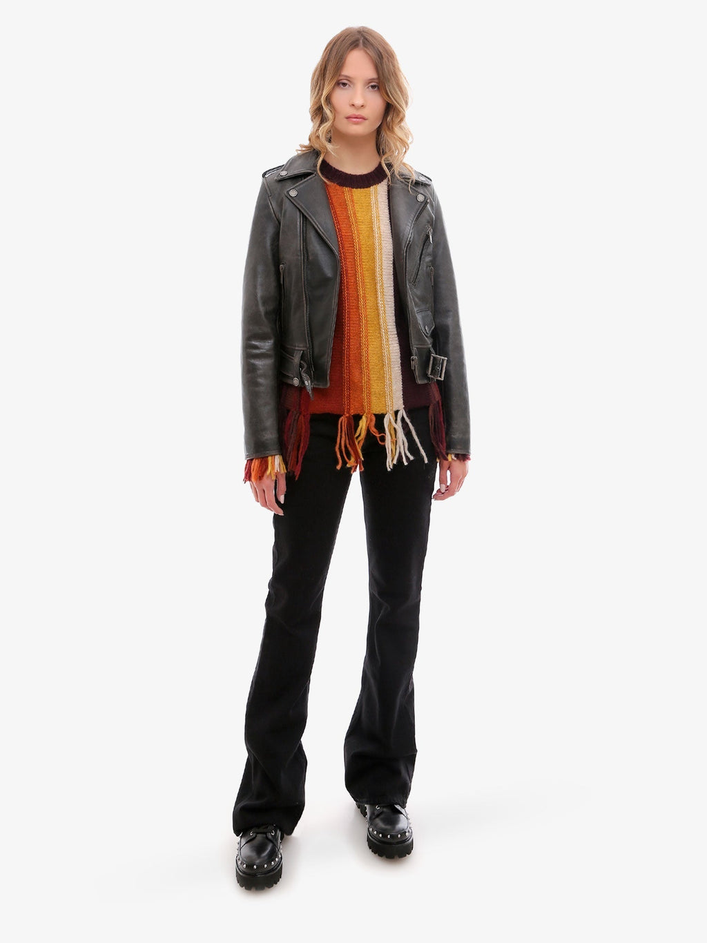 Golden Goose Deluxe Brand Destiny Slim Fit Leather Biker With Lived-In Effect