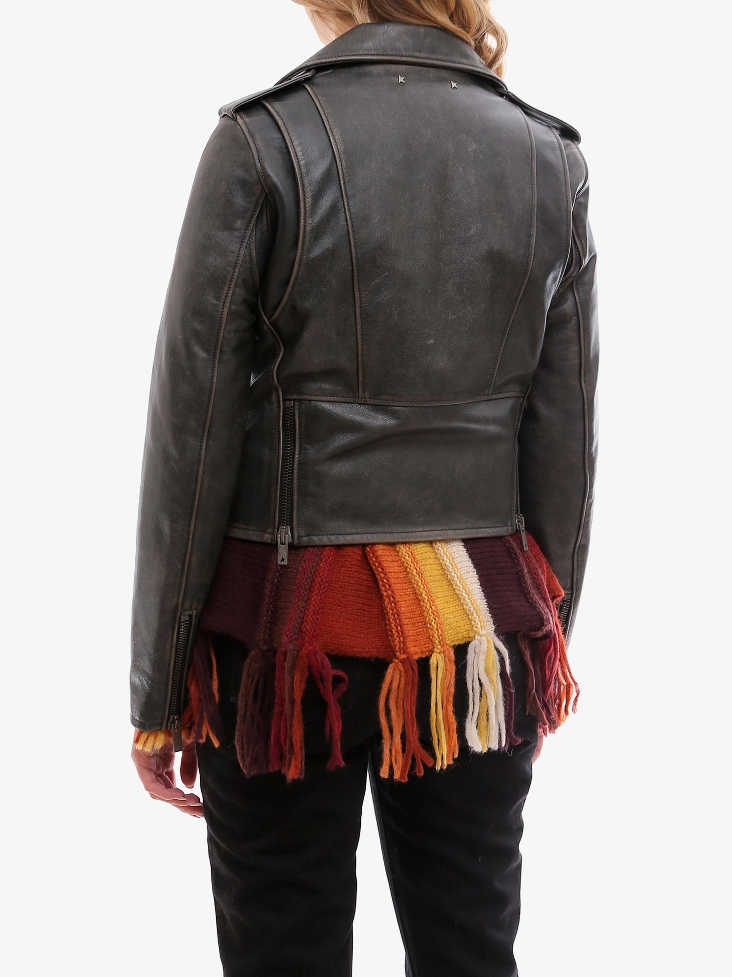 Golden Goose Deluxe Brand Destiny Slim Fit Leather Biker With Lived-In Effect