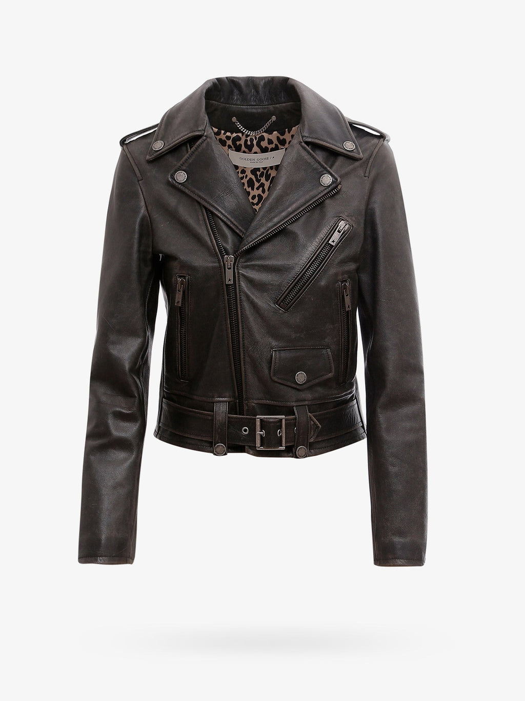 Golden Goose Deluxe Brand Destiny Slim Fit Leather Biker With Lived-In Effect