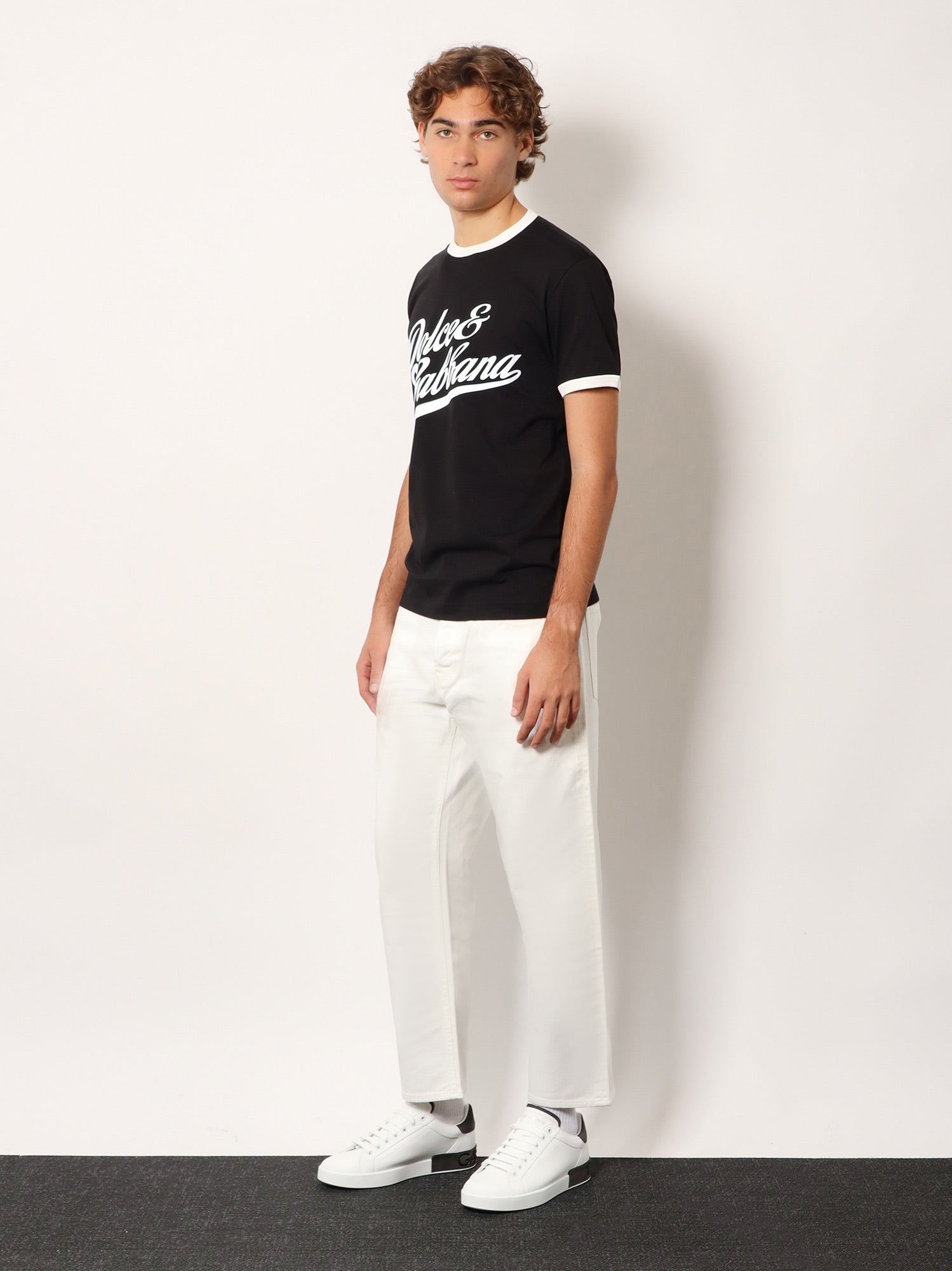Dolce & Gabbana Cotton T-Shirt With Flocked Logo Print