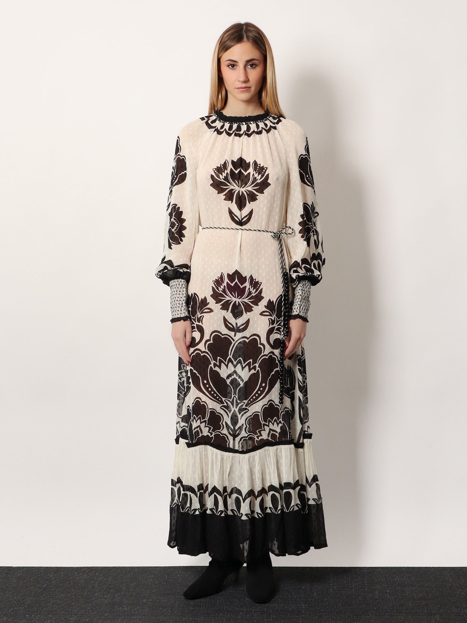 Farm Rio Viscose Dress With Floral Arabesque Motif