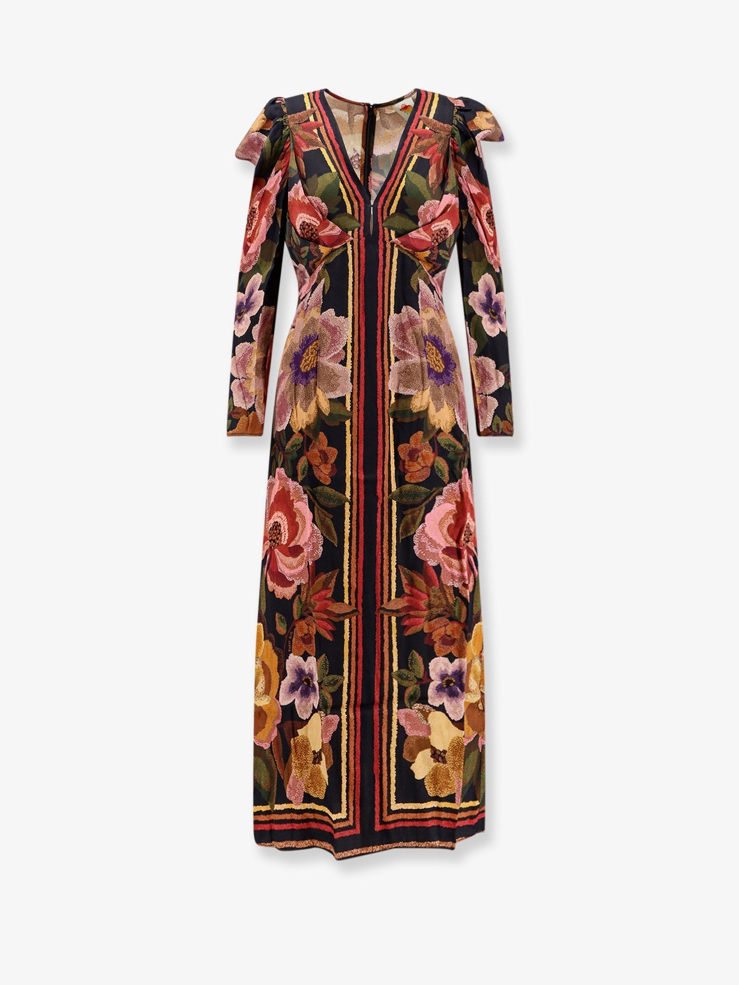 Farm Rio Viscose Long Dress With Chenille Flowers Print