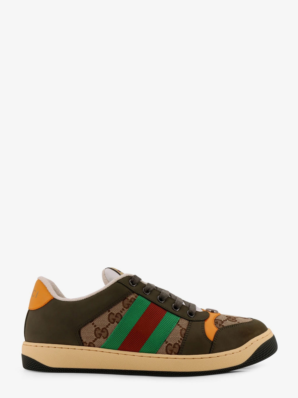 Gucci Screener Low-Top Leather And Gg Supreme Fabric Sneakers