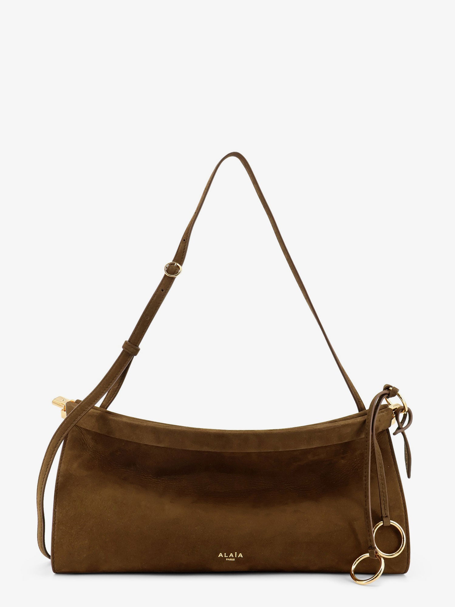 Alaia East West Leather Shoulder Bag With Engraved Logo Lettering