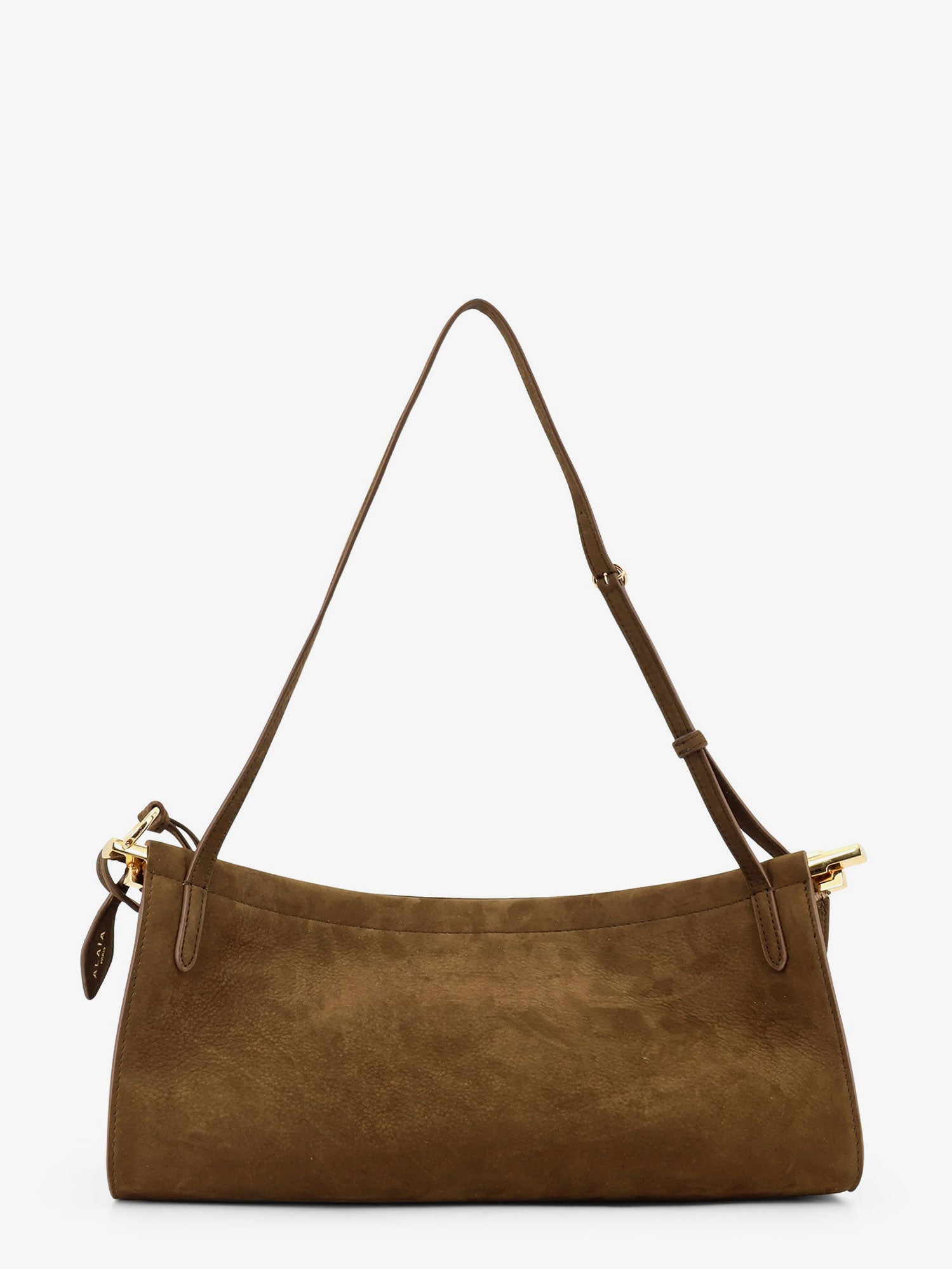 Alaia East West Leather Shoulder Bag With Engraved Logo Lettering