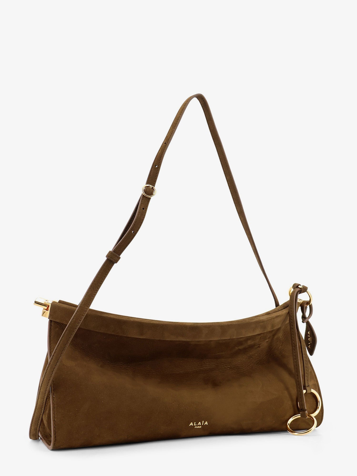 Alaia East West Leather Shoulder Bag With Engraved Logo Lettering