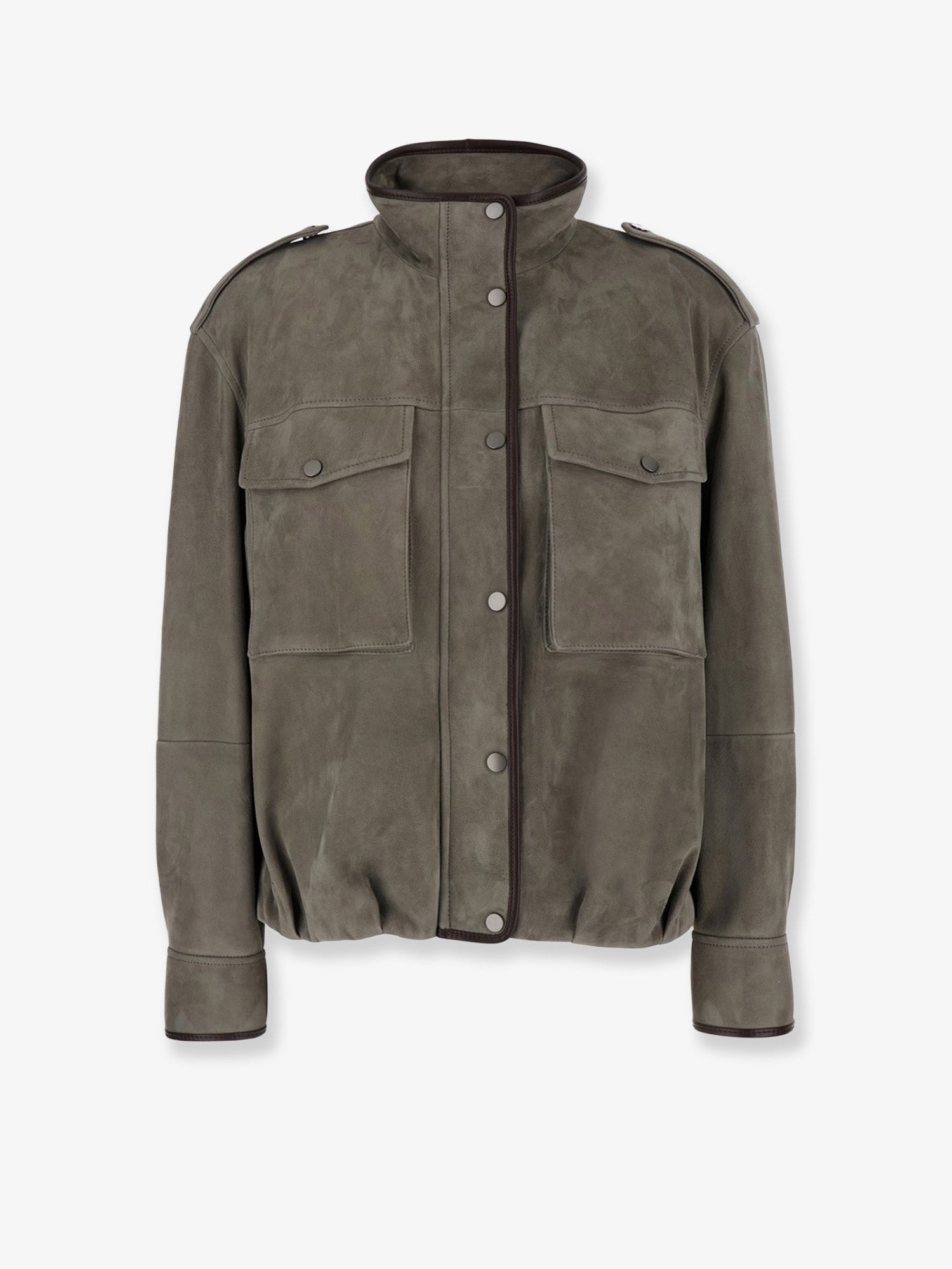 Brunello Cucinelli Suede Jacket With Leather Profiles