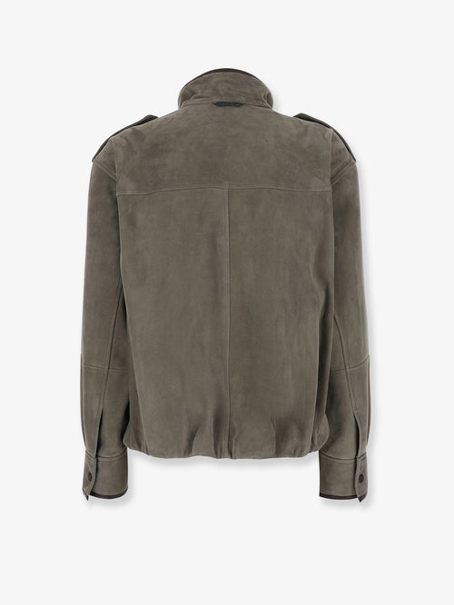 Brunello Cucinelli Suede Jacket With Leather Profiles