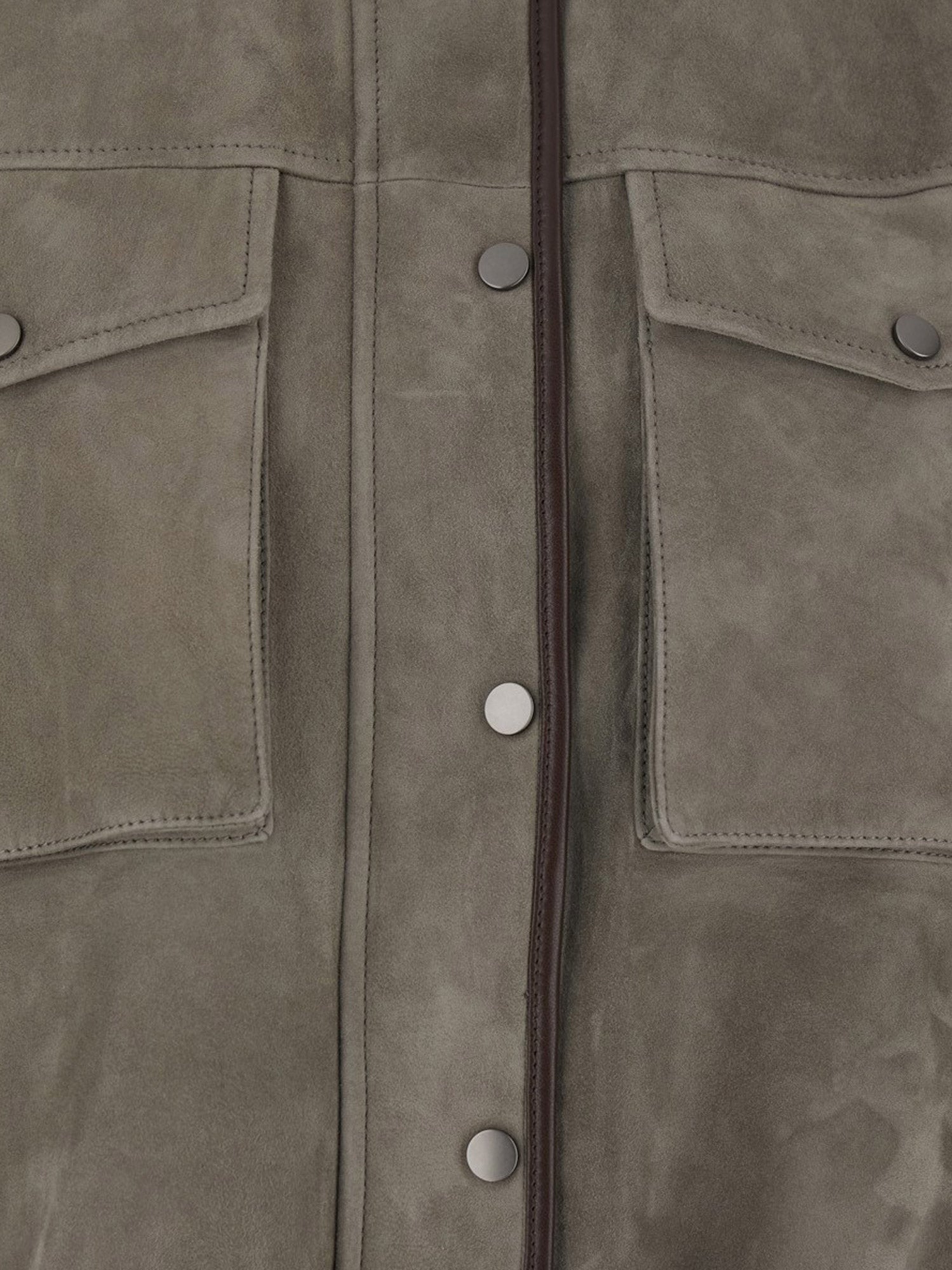 Brunello Cucinelli Suede Jacket With Leather Profiles