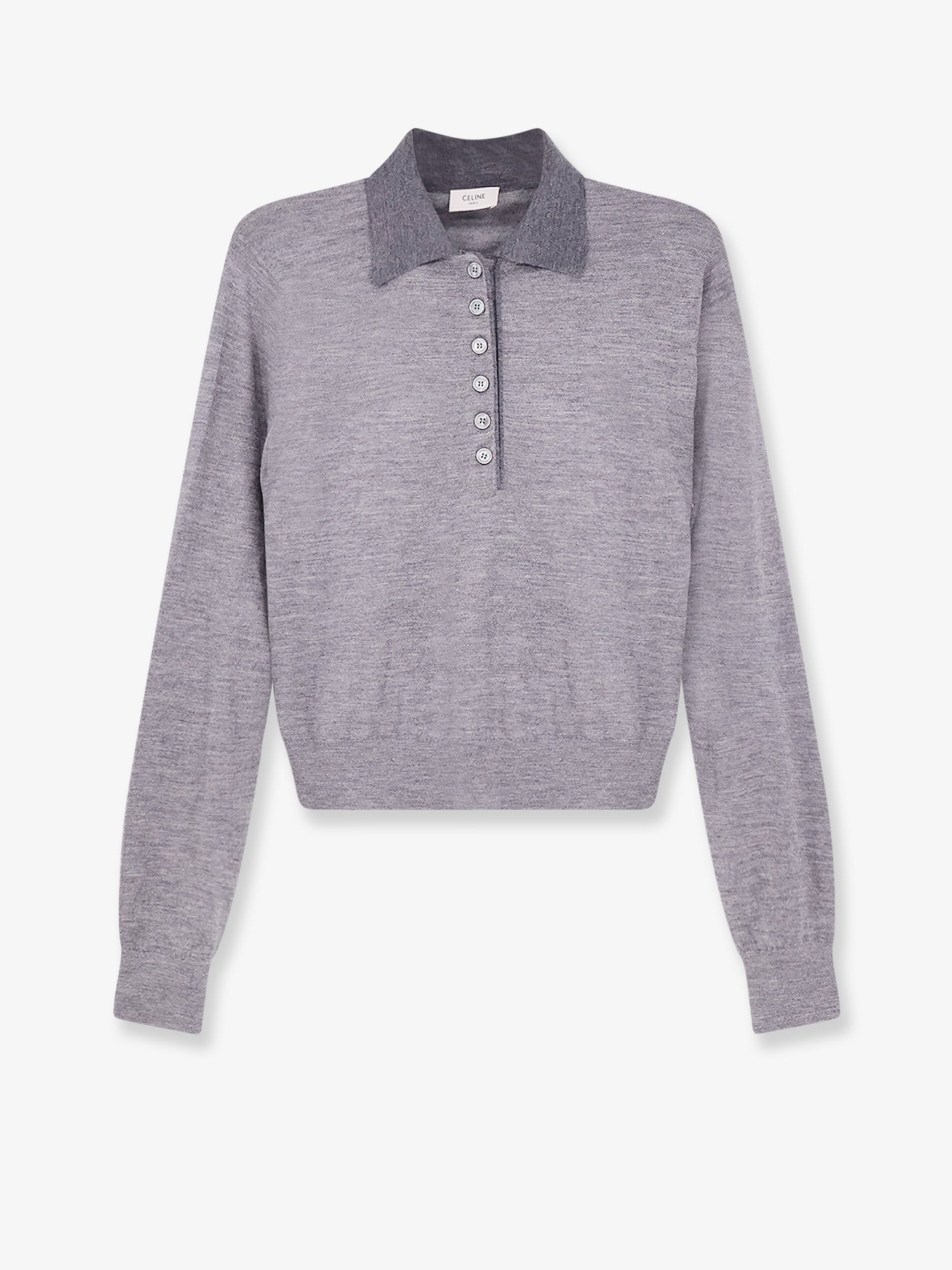 Celine Cashmere And Silk Polo Shirt With Embroidery Logo On The Front