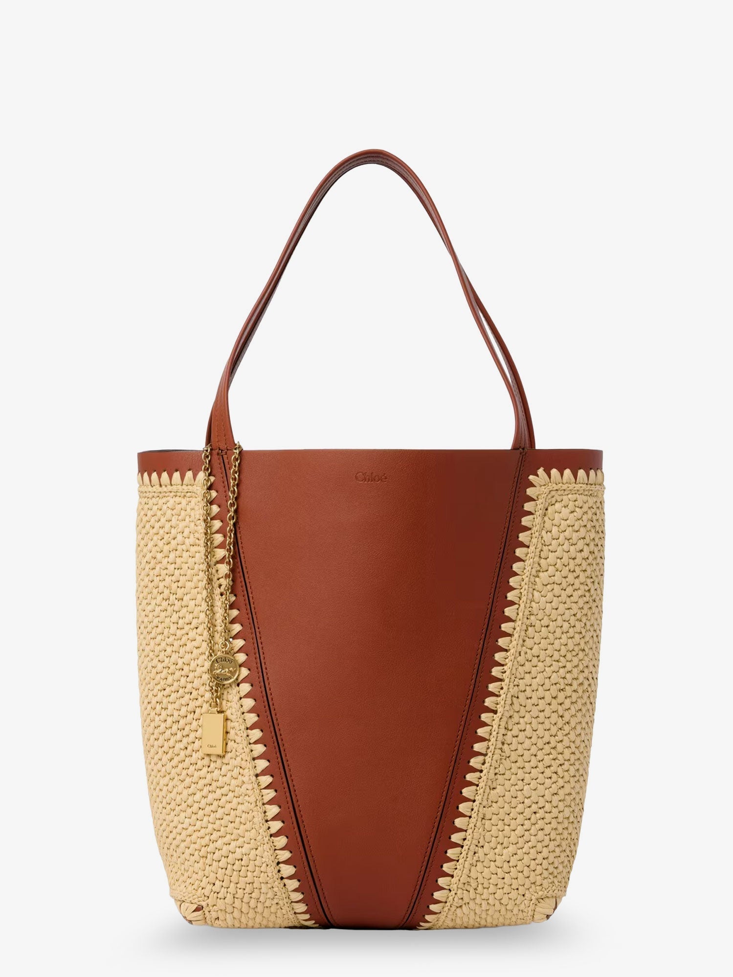 Chloe' Chloé Spin Leather And Raffia Shoulder Bag