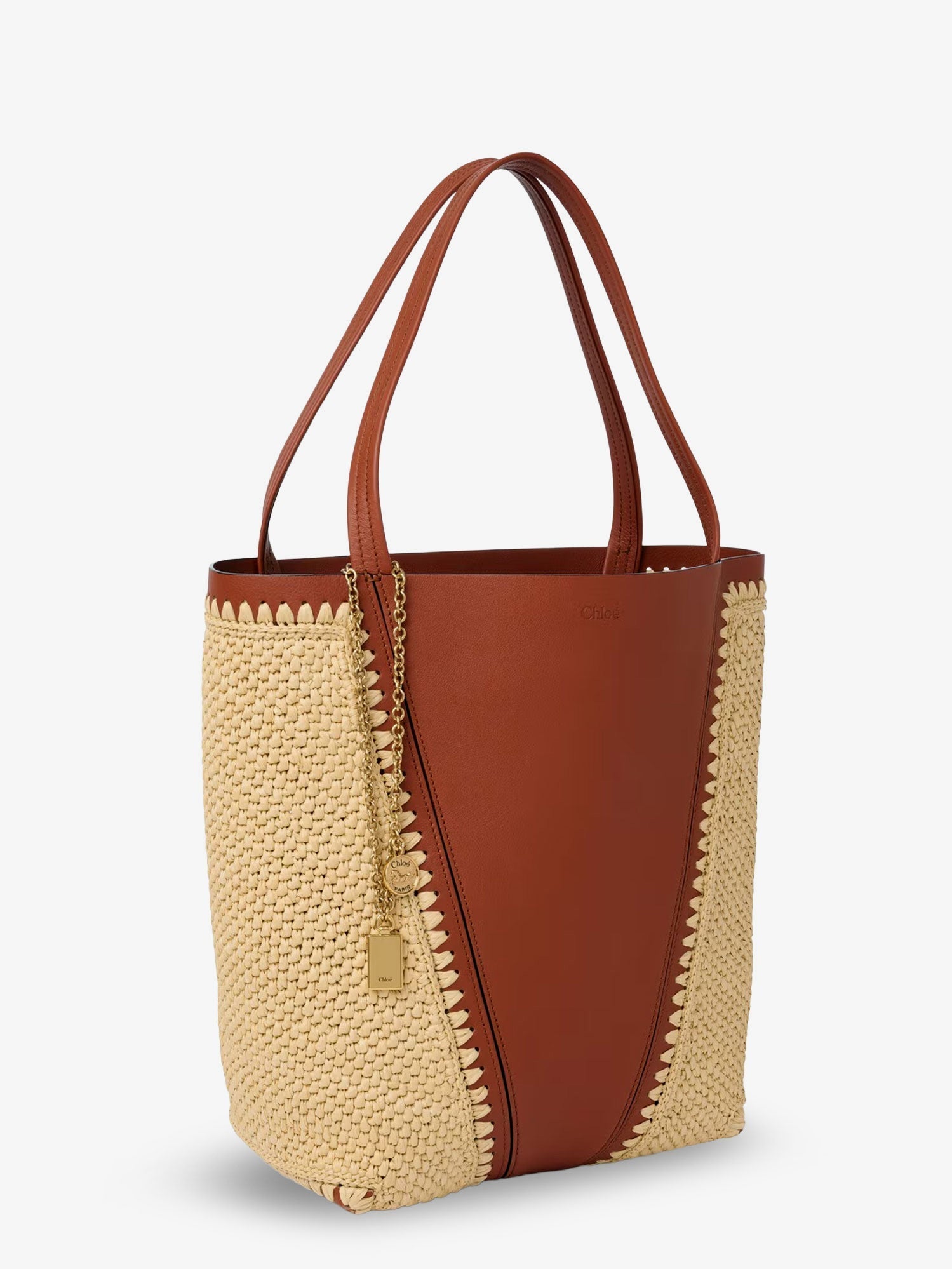 Chloe' Chloé Spin Leather And Raffia Shoulder Bag