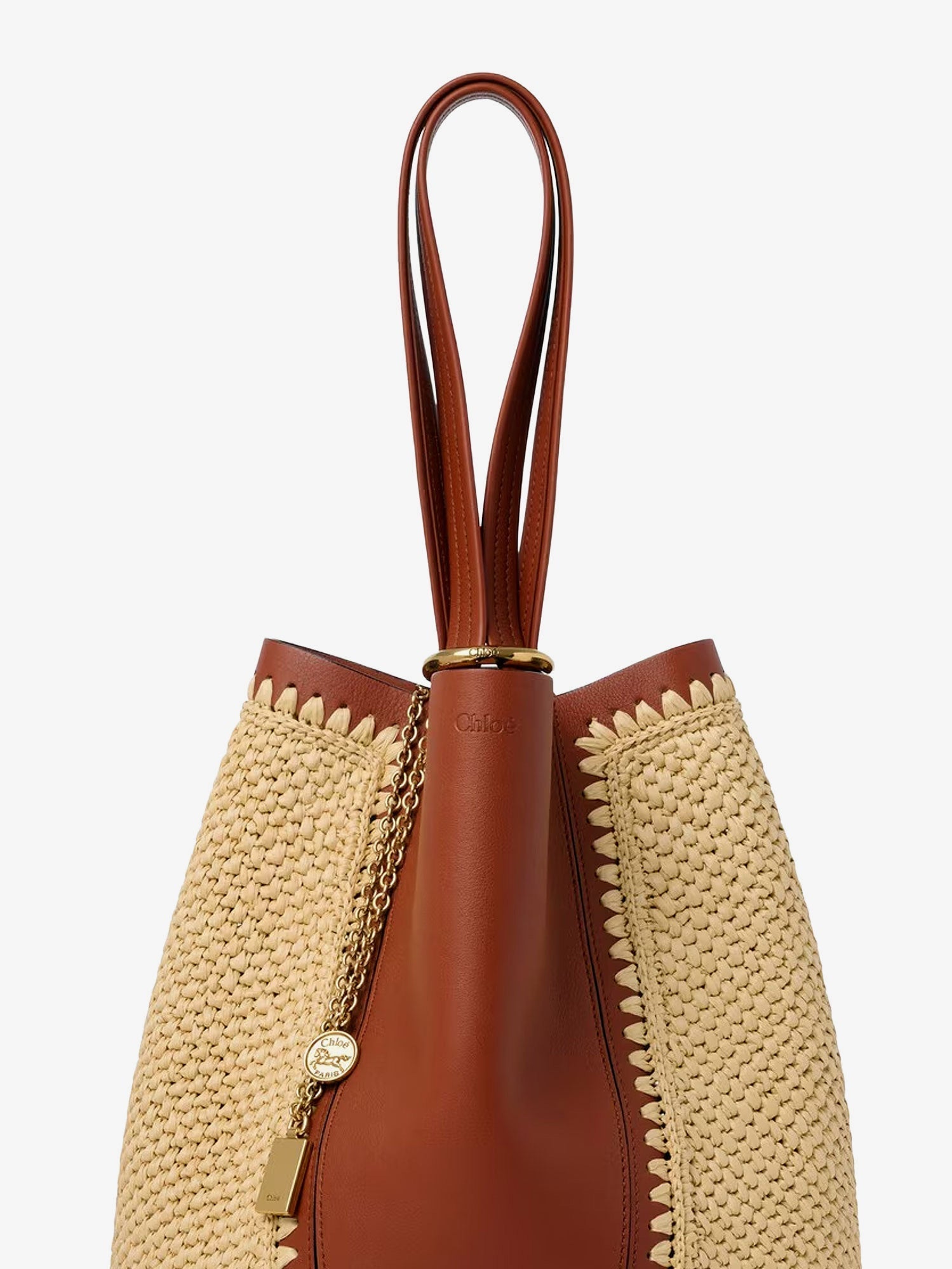 Chloe' Chloé Spin Leather And Raffia Shoulder Bag