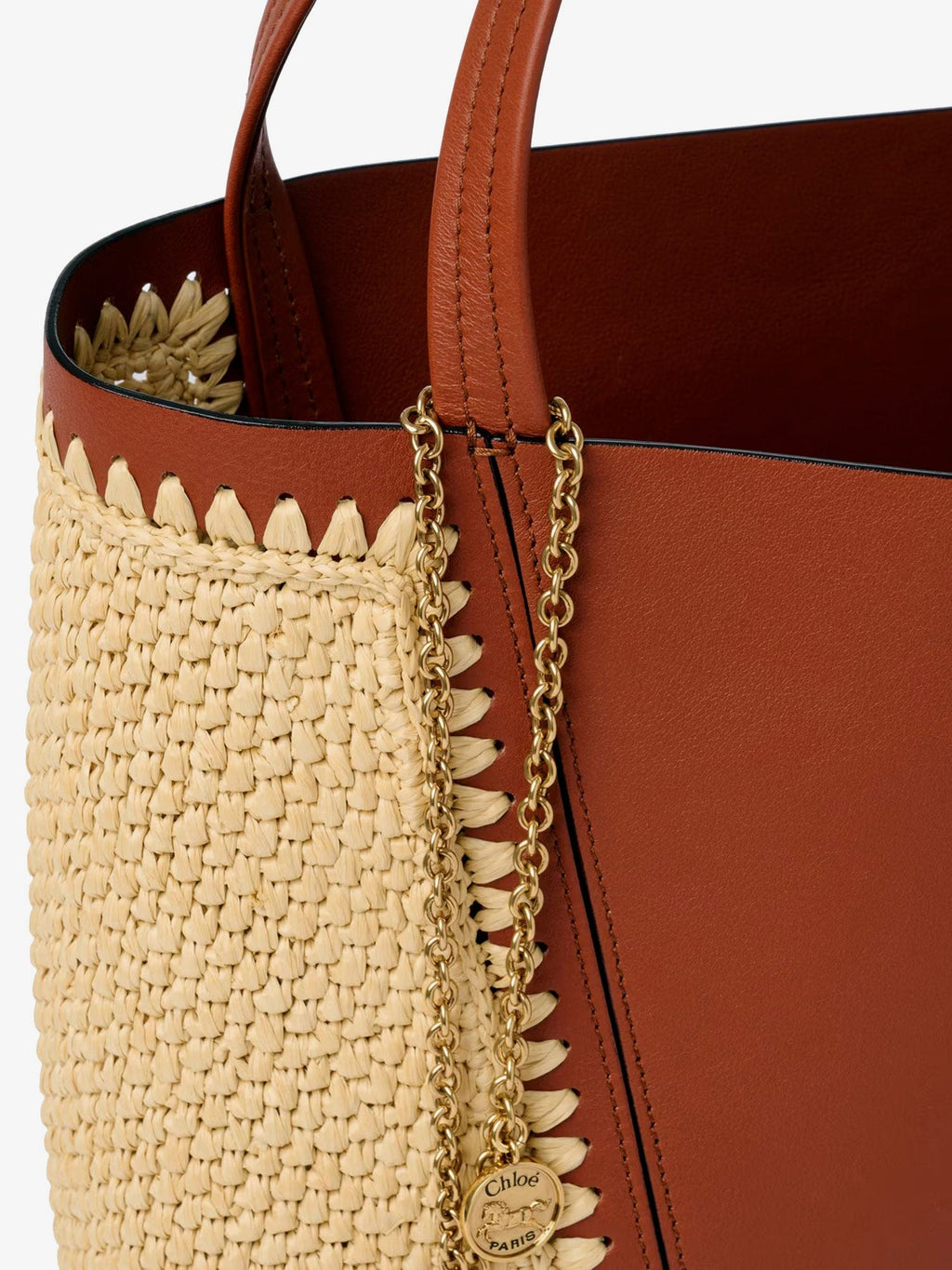 Chloe' Chloé Spin Leather And Raffia Shoulder Bag