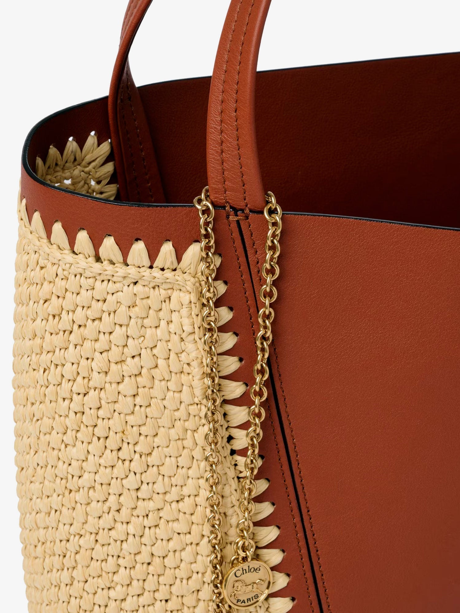 Chloe' Chloé Spin Leather And Raffia Shoulder Bag
