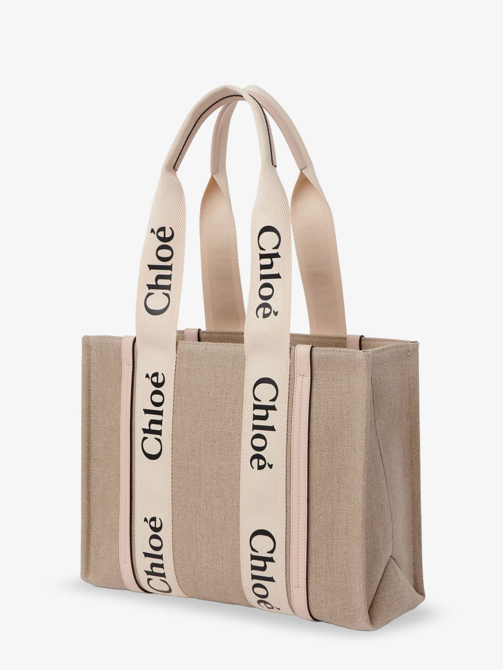 Chloe' Woody Linen Shoulder Bag With Leather Inserts