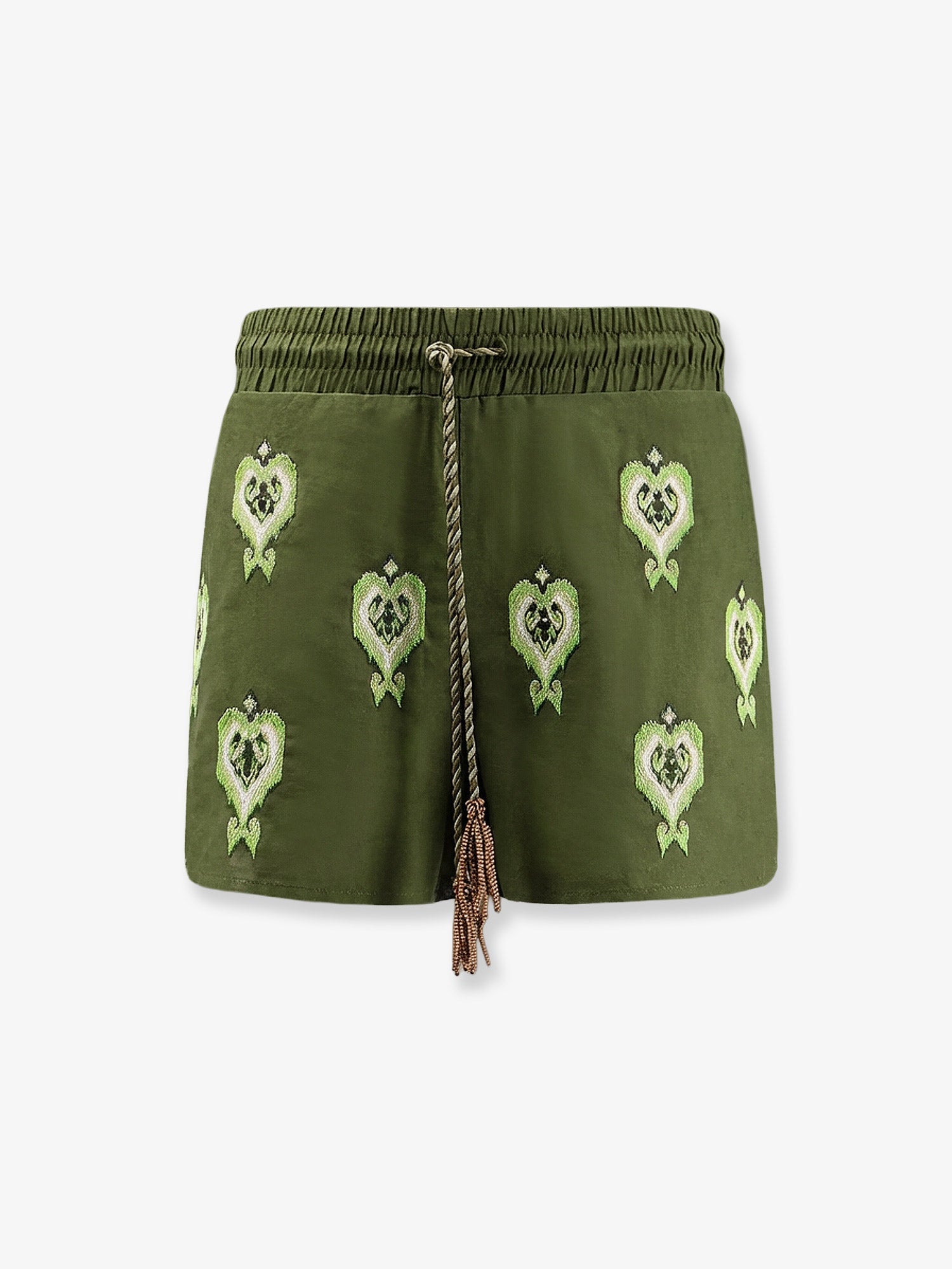 Farm Rio Green Heart Tapestry Embroidered Lenzingâ„¢ Ecoveroâ„¢ Euroflaxâ„¢ Shorts