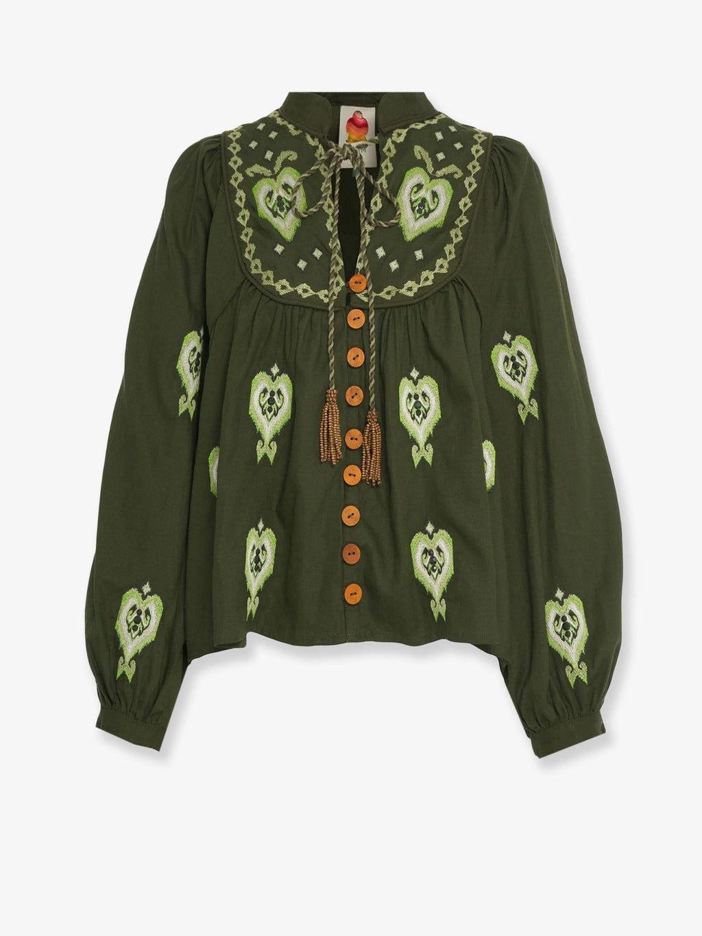 Farm Rio Embroidered Puff Sleeve Lenzingâ„¢ Ecoveroâ„¢ Euroflaxâ„¢ Shirt