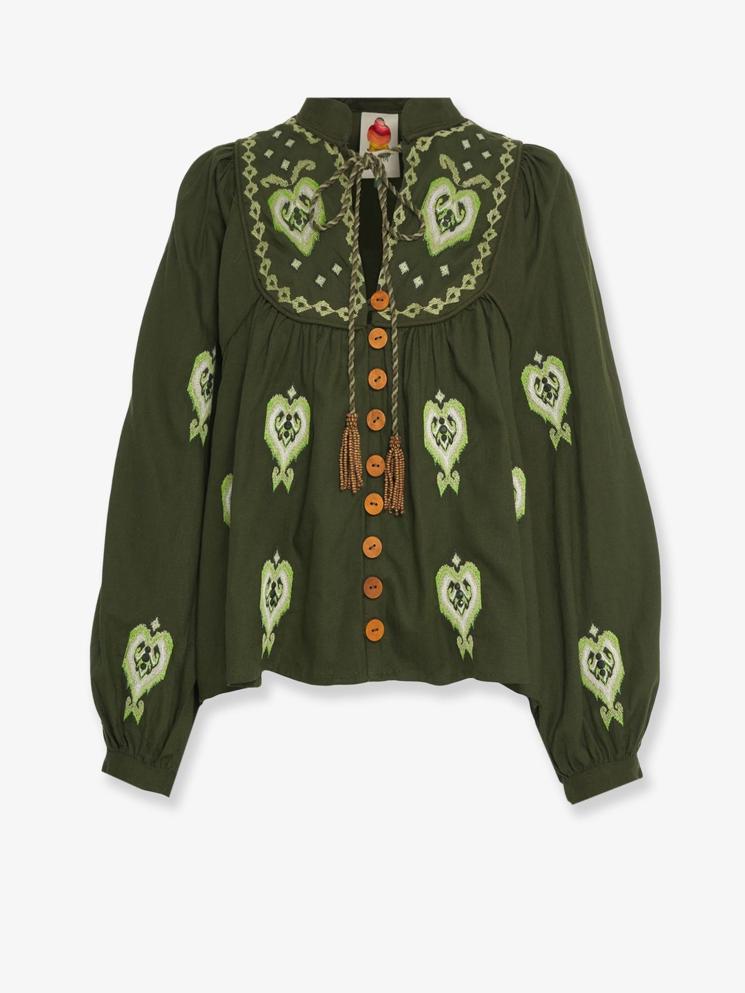 Farm Rio Embroidered Puff Sleeve Lenzingâ„¢ Ecoveroâ„¢ Euroflaxâ„¢ Shirt