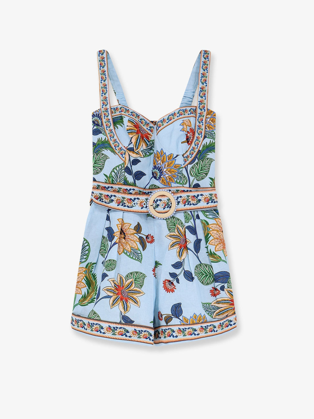 Farm Rio Linen Jumpsuit With Flower Dehli Print