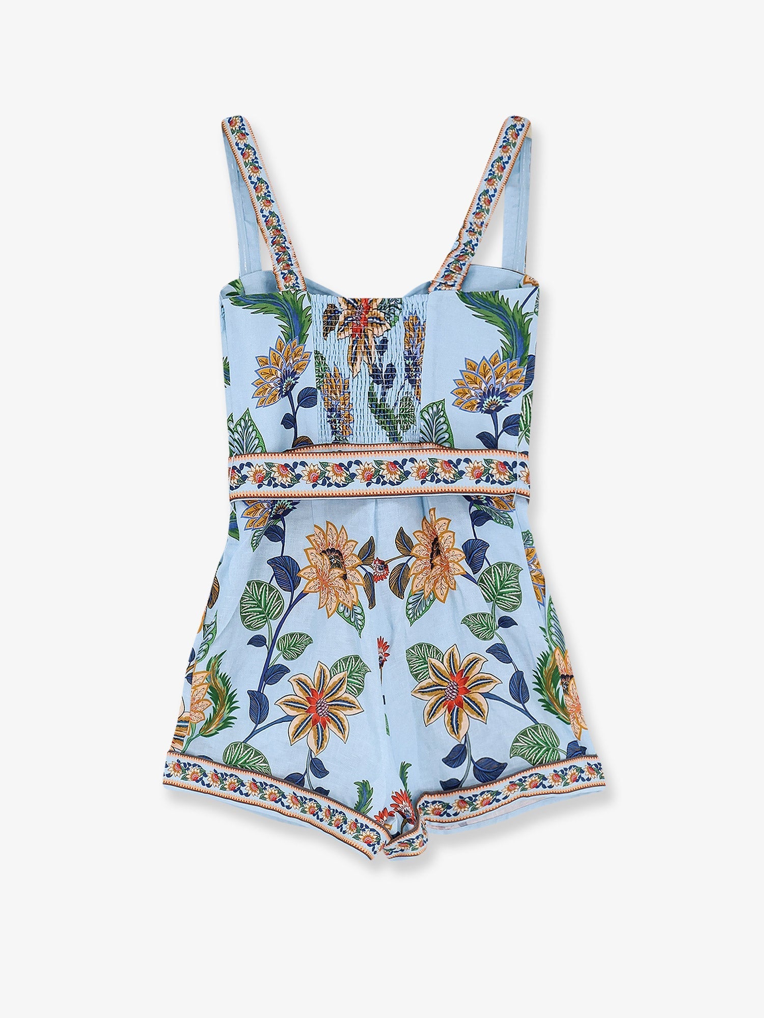Farm Rio Linen Jumpsuit With Flower Dehli Print