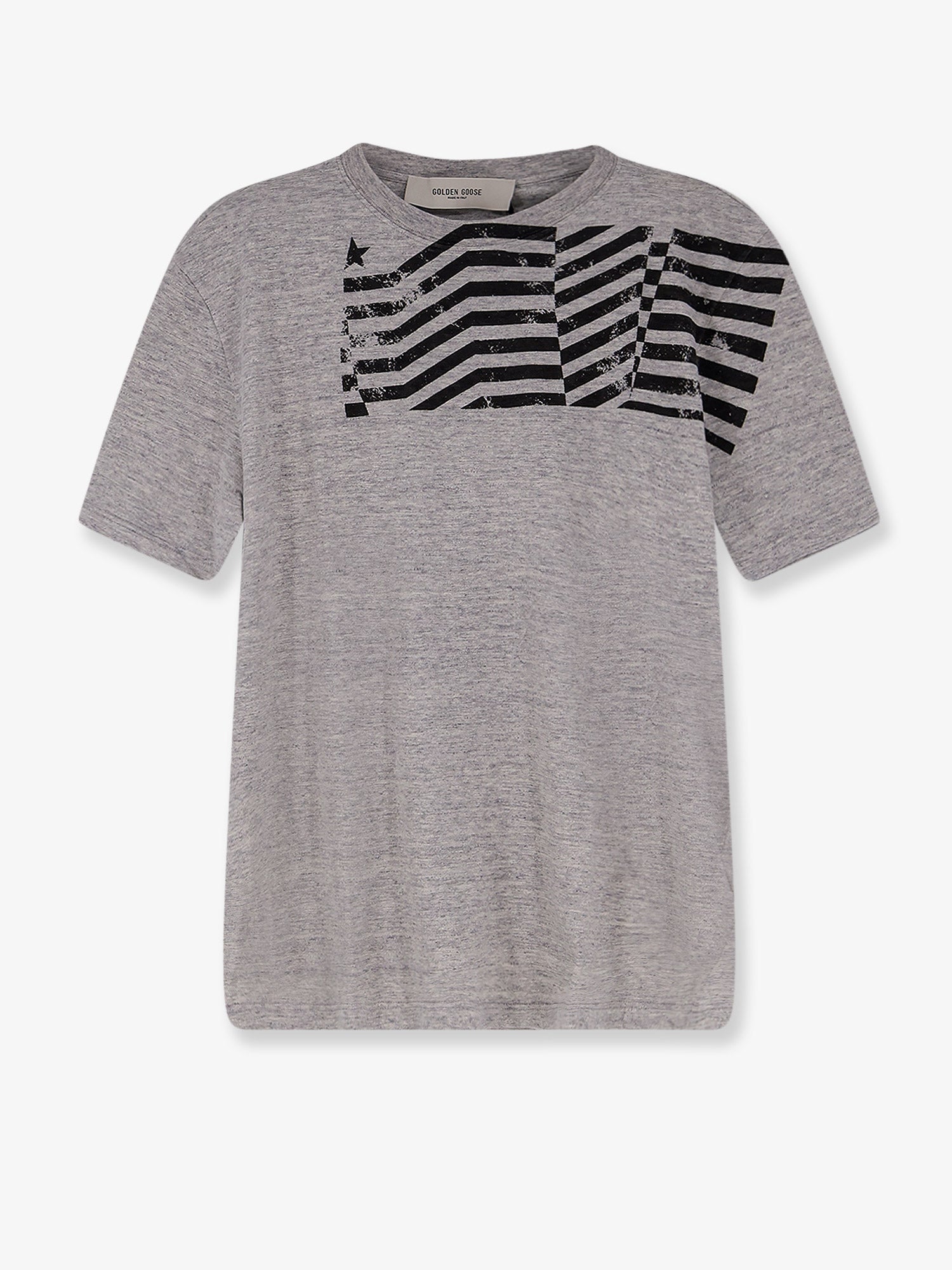 Golden Goose Deluxe Brand Cotton T-Shirt With Flag Print On The Front