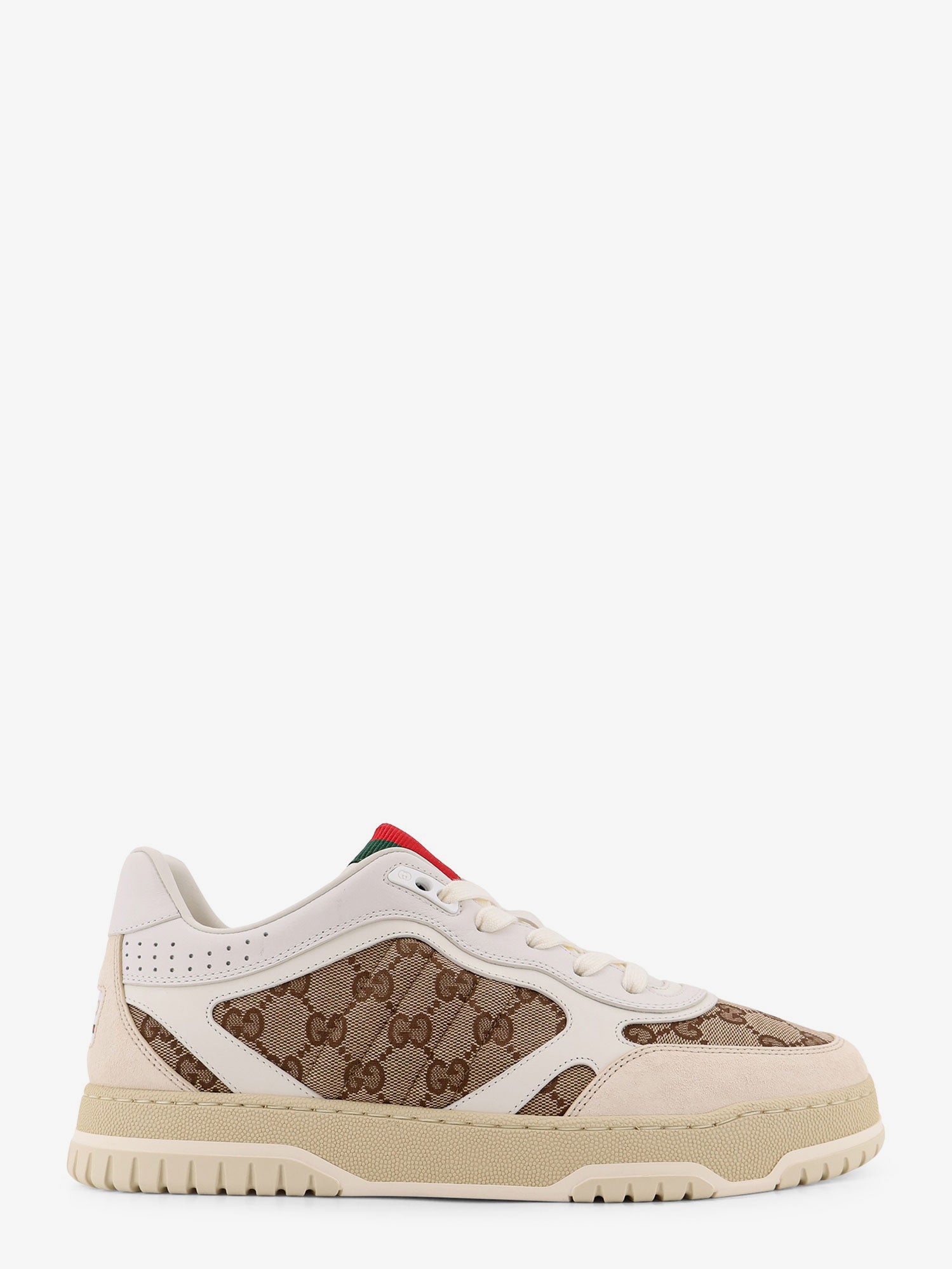 Gucci Leather And Suede Low-Top Re-Web Sneakers With Gg Supreme Fabric Inserts
