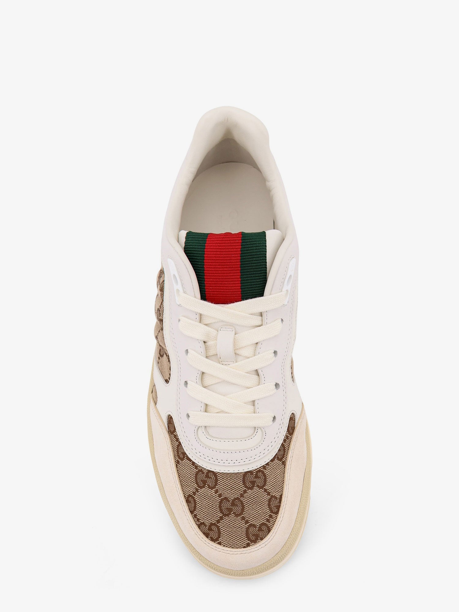 Gucci Leather And Suede Low-Top Re-Web Sneakers With Gg Supreme Fabric Inserts