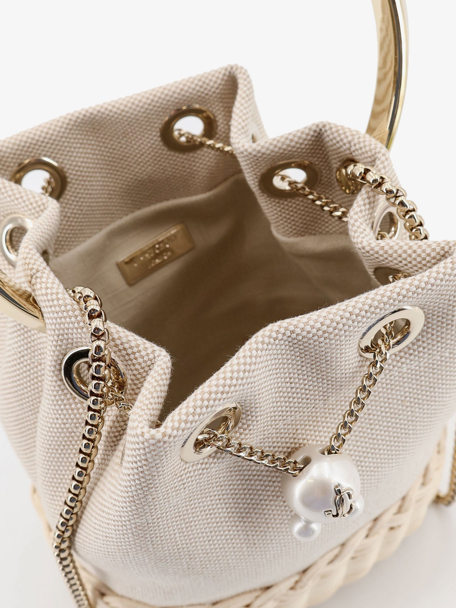 Jimmy Choo Bon Bon Raffia And Canvas Bucket Bag