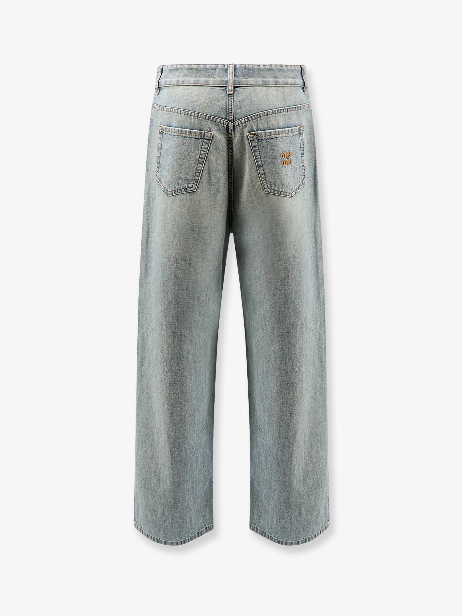 Miu Miu Cotton Jeans With Logo Lettering Embroidery