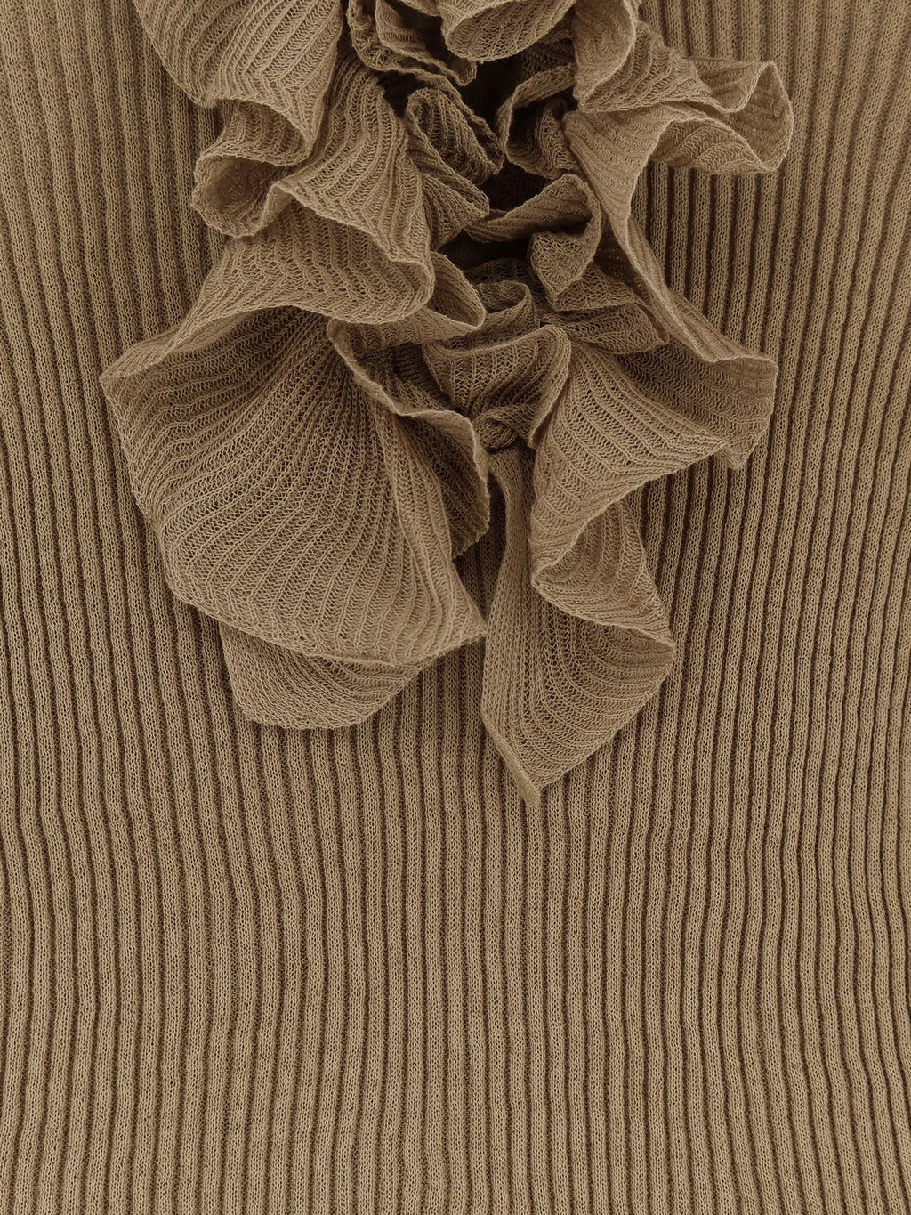 Nude Ribbed Cotton Blend Sweater