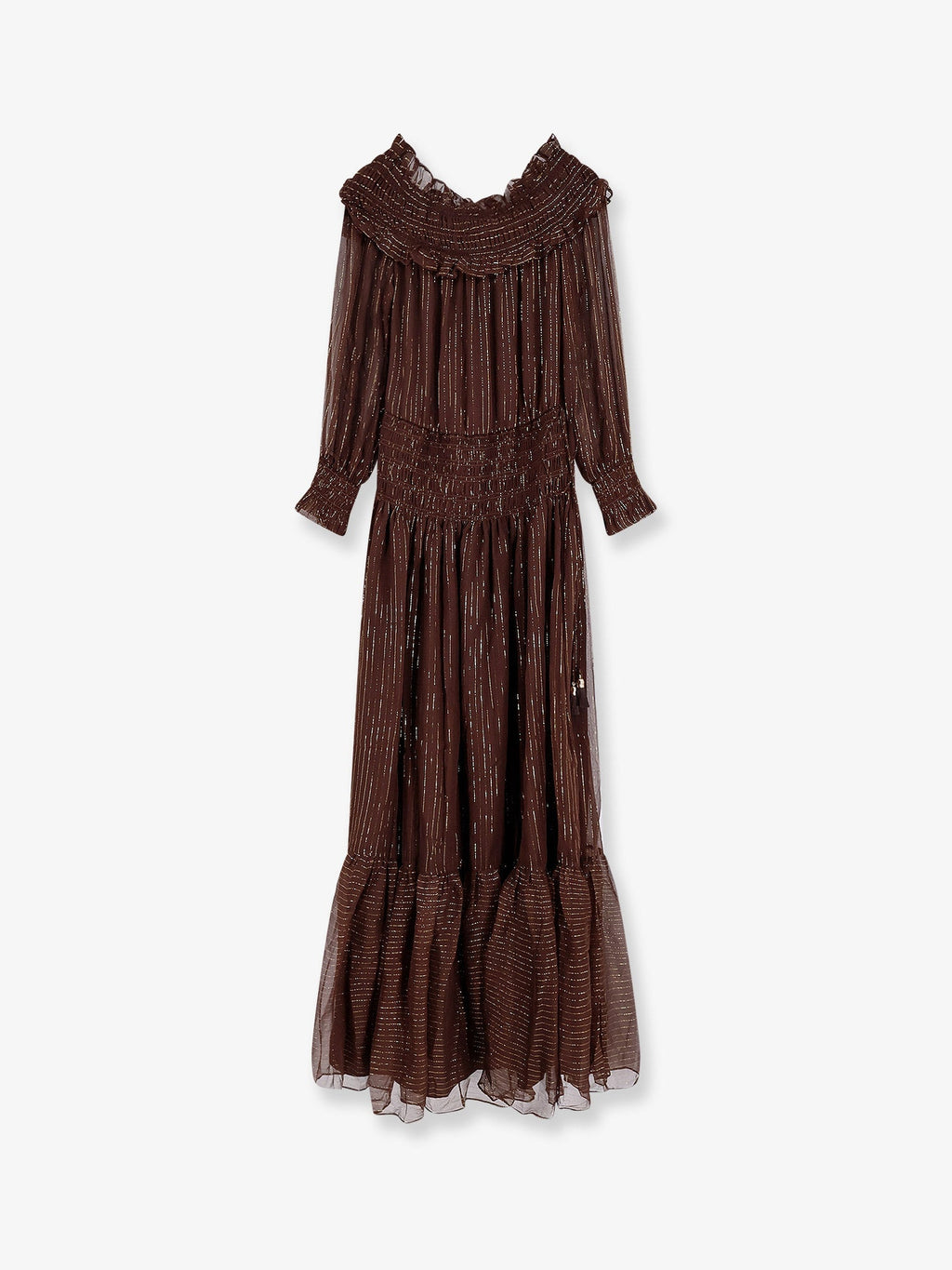 Self Portrait Georgette Long Dress With Lurex Detail