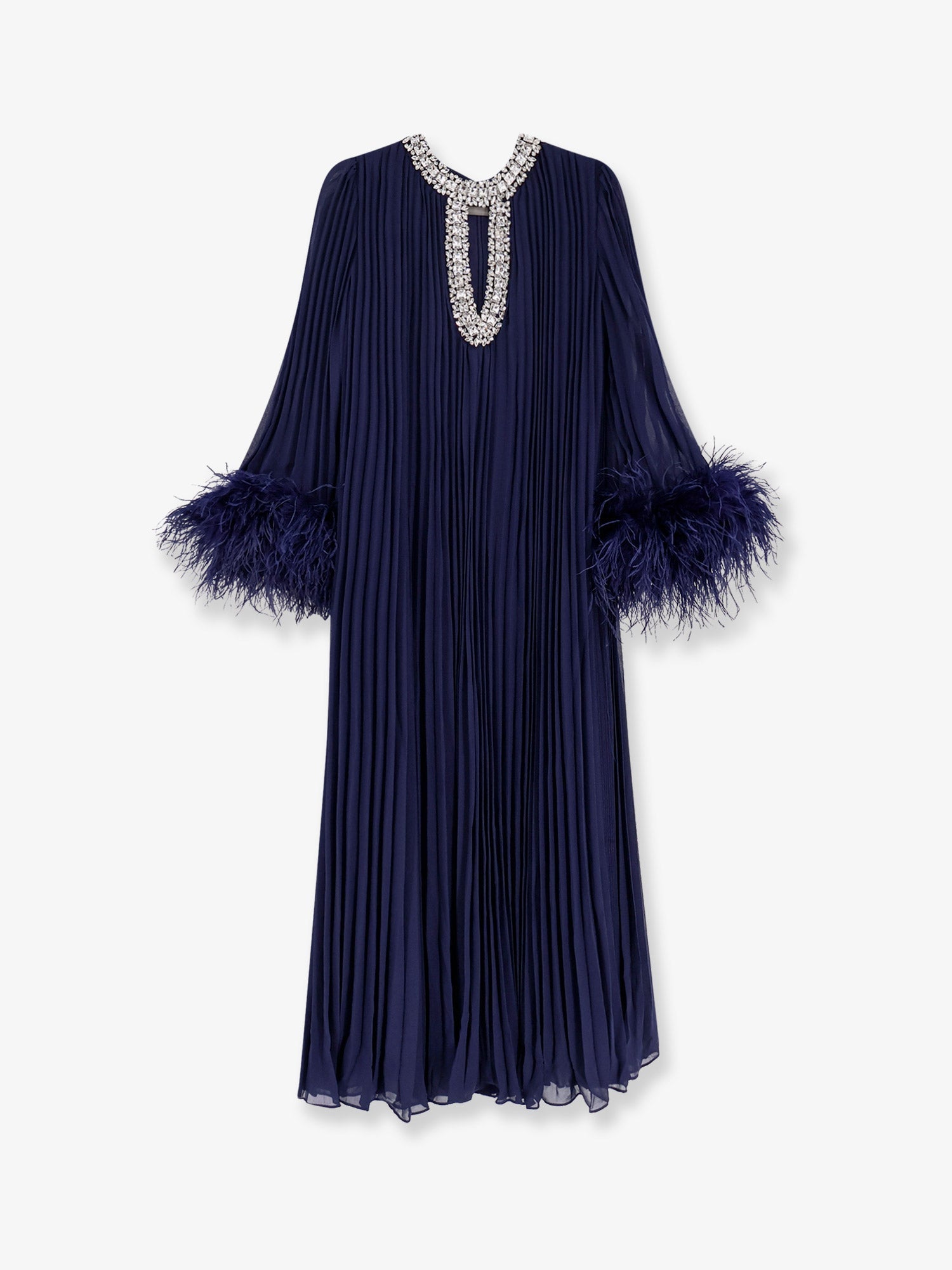 Self Portrait Chiffon Long Dress With Ostrich Feathers
