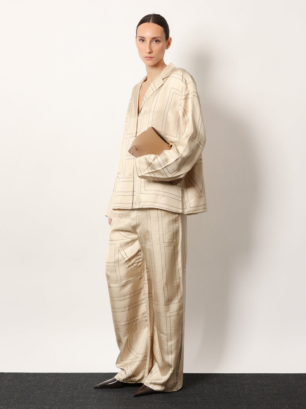 Toteme Silk Trousers With Monogram Logo Embroidery