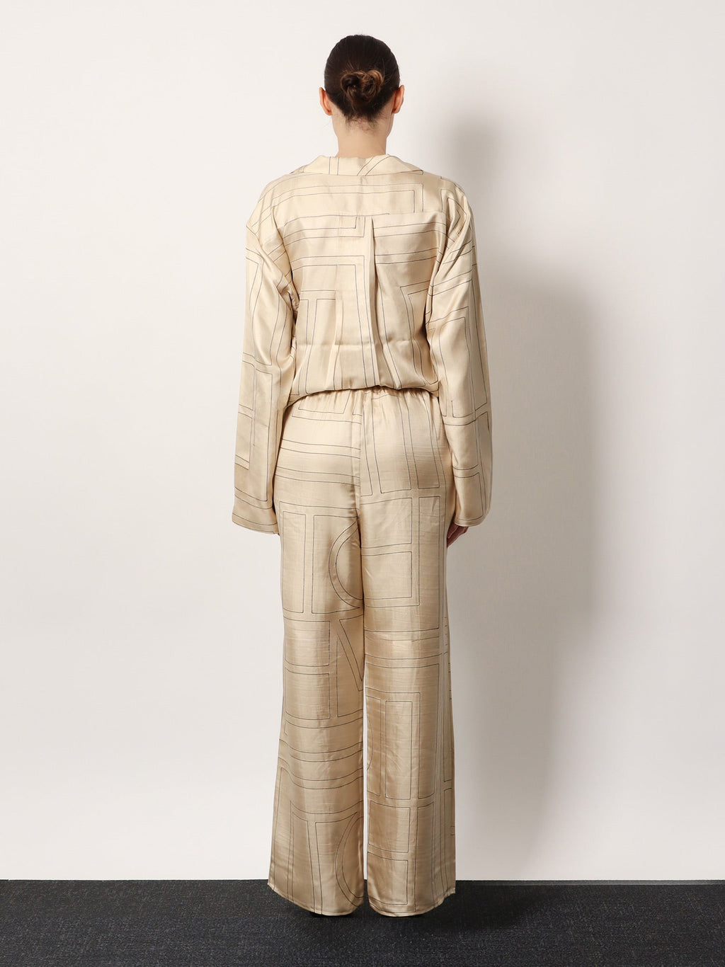 Toteme Silk Trousers With Monogram Logo Embroidery