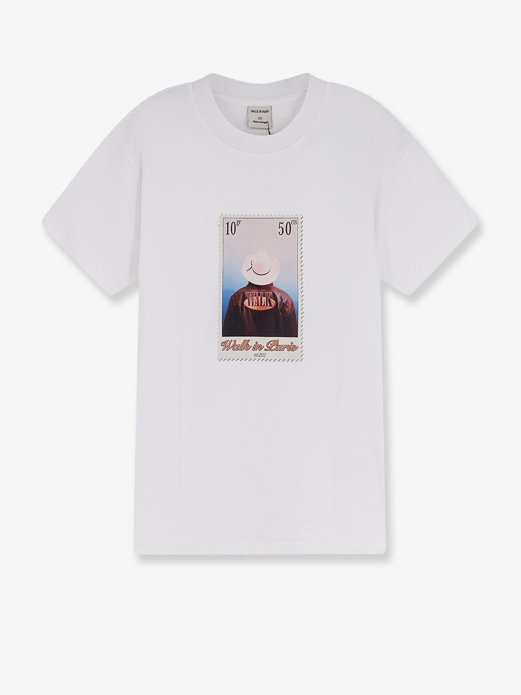 Walk In Paris Cotton T-Shirt With "Leather Jacket" Print On The Front
