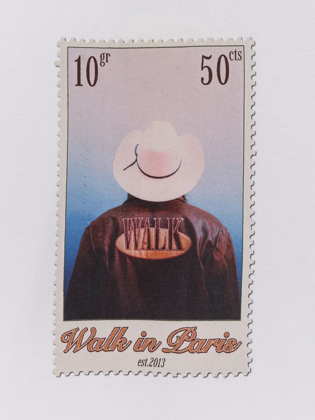 Walk In Paris Cotton T-Shirt With "Leather Jacket" Print On The Front