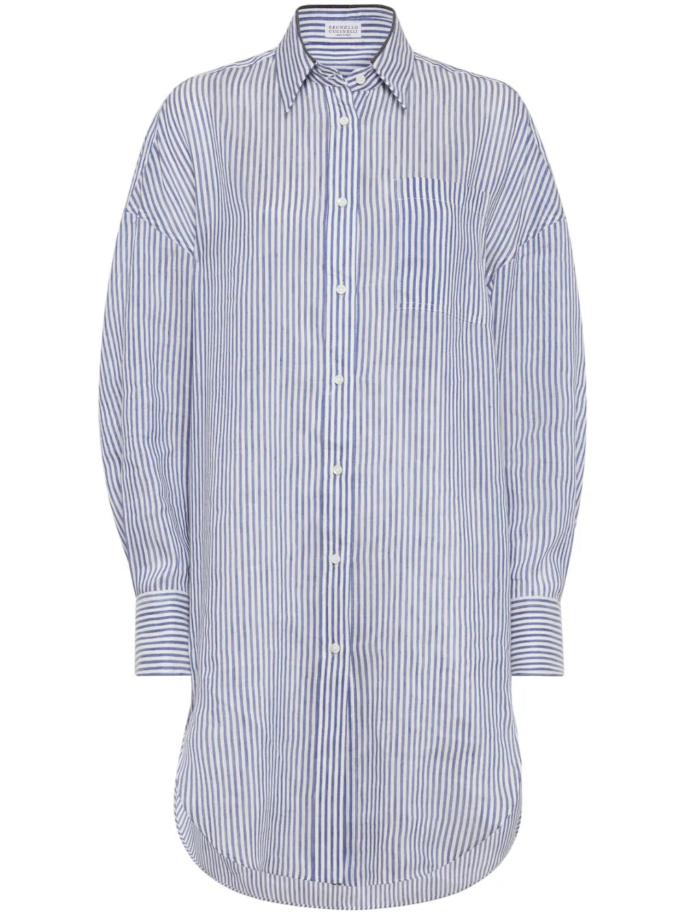 Brunello Cucinelli Long Short In Striped Organza In Linen And Silk