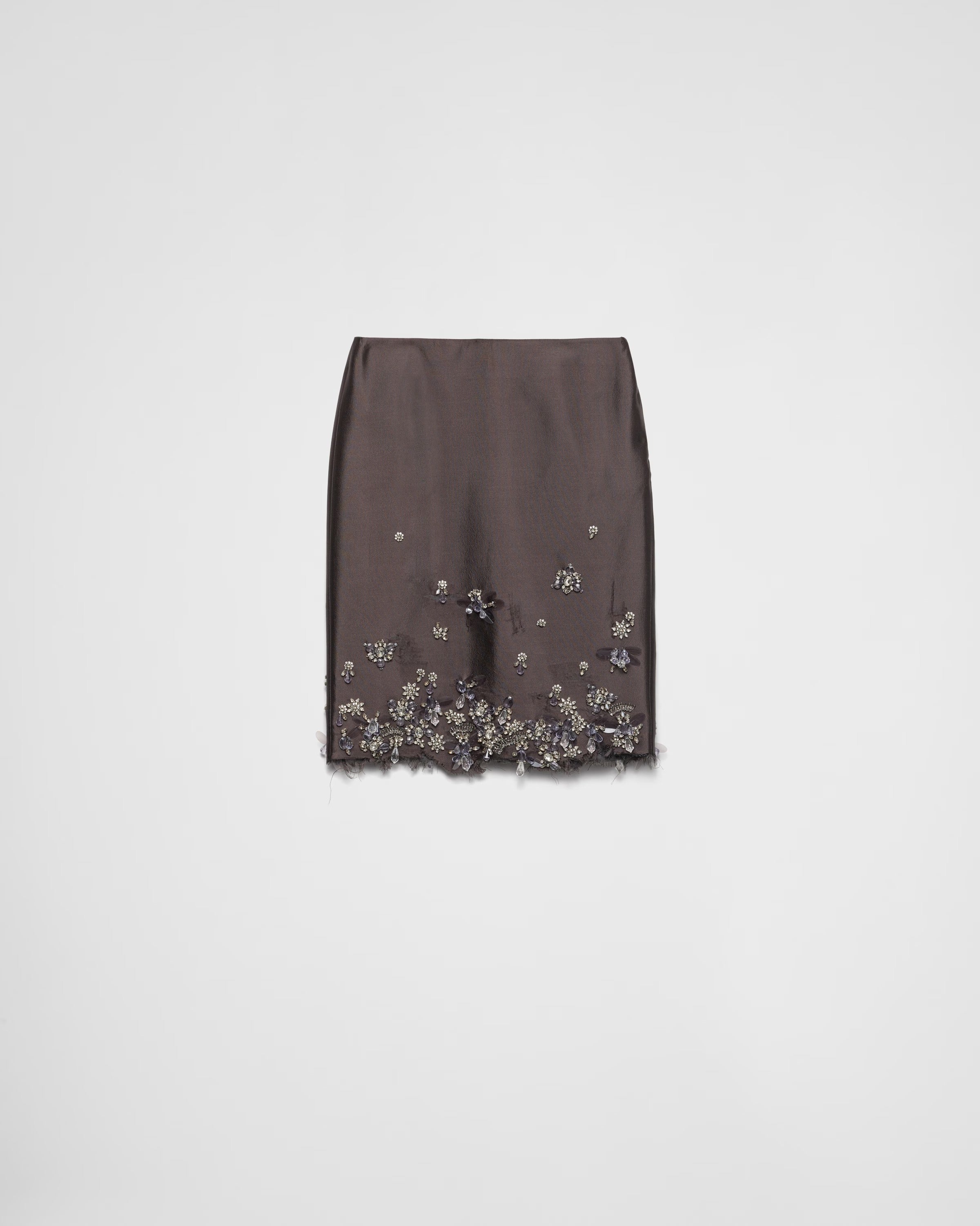 Prada Embroidered Silk And Wool Skirt