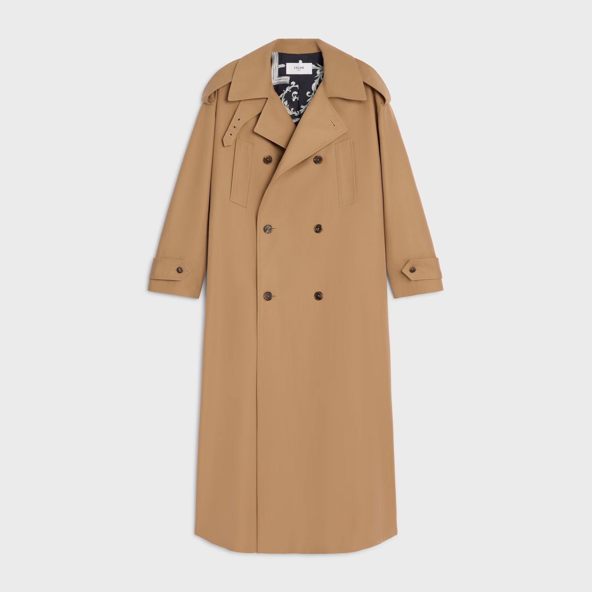Celine Long Trench Coat In Wool And Cotton