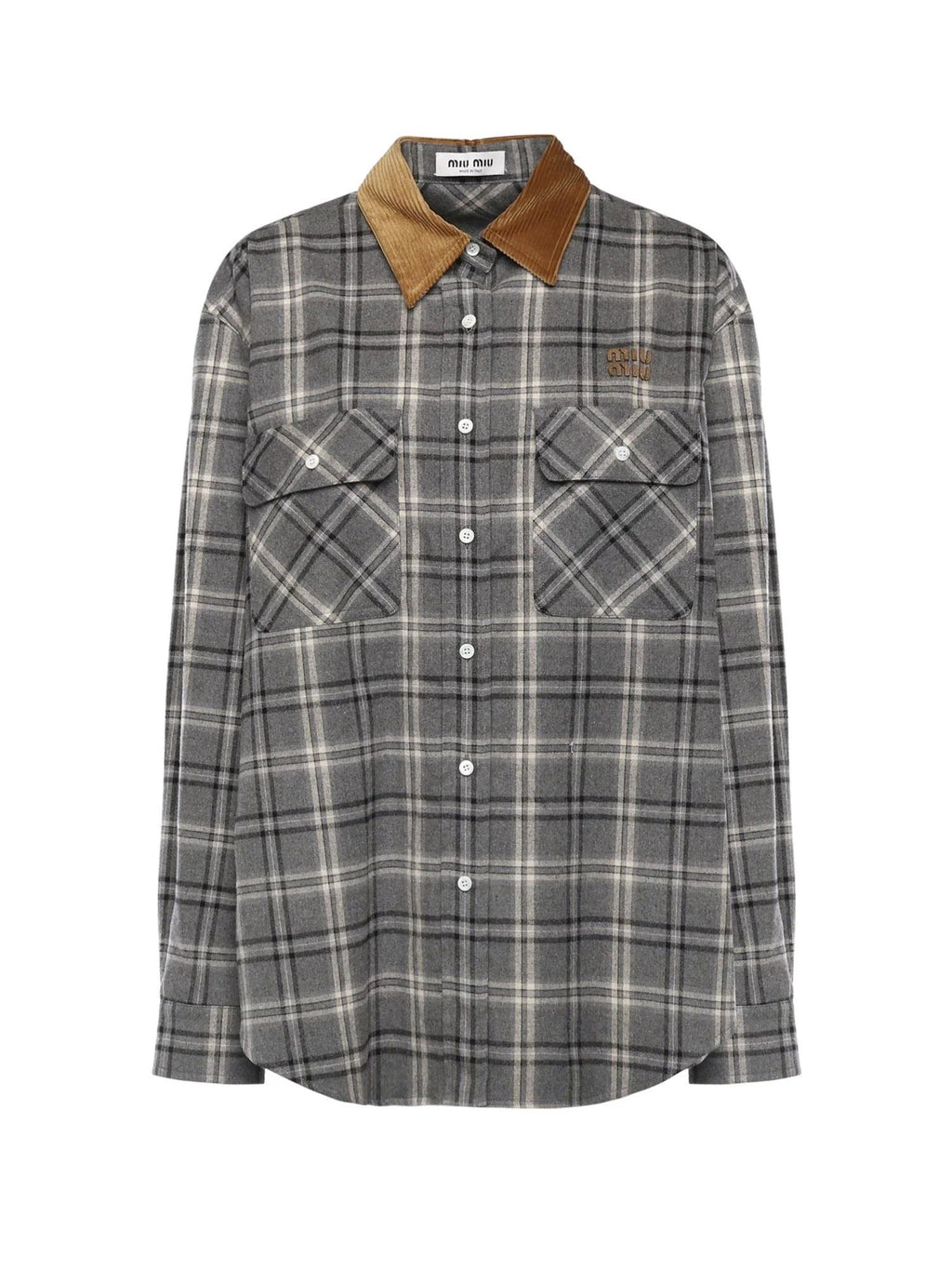 Miu Miu Check Shirt With Leather Collar