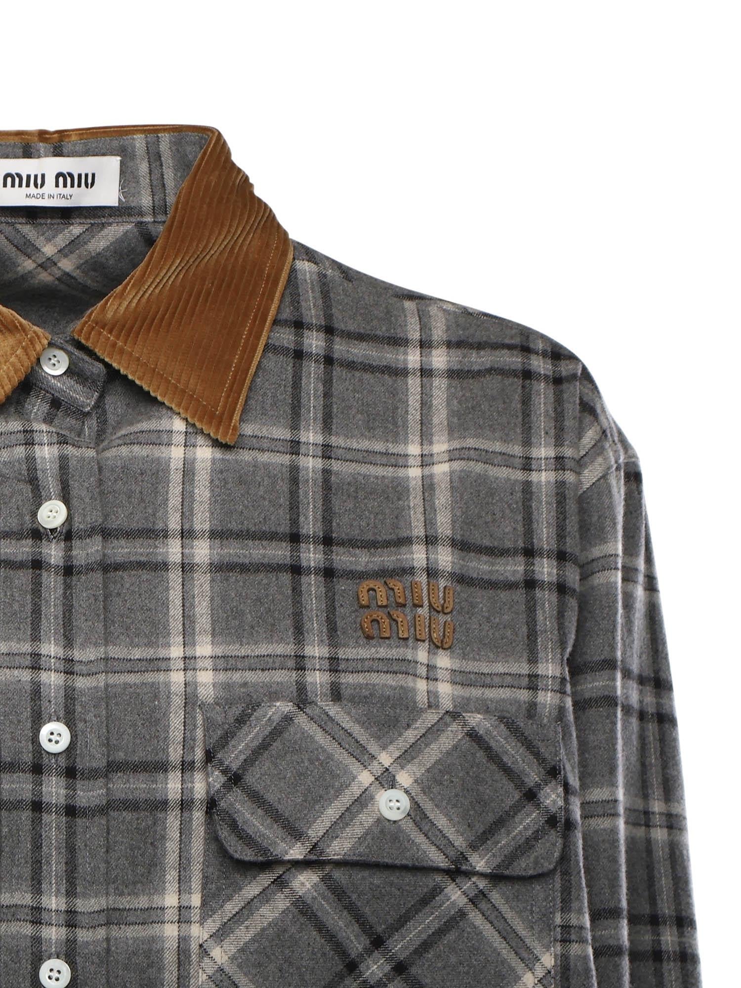 Miu Miu Check Shirt With Leather Collar