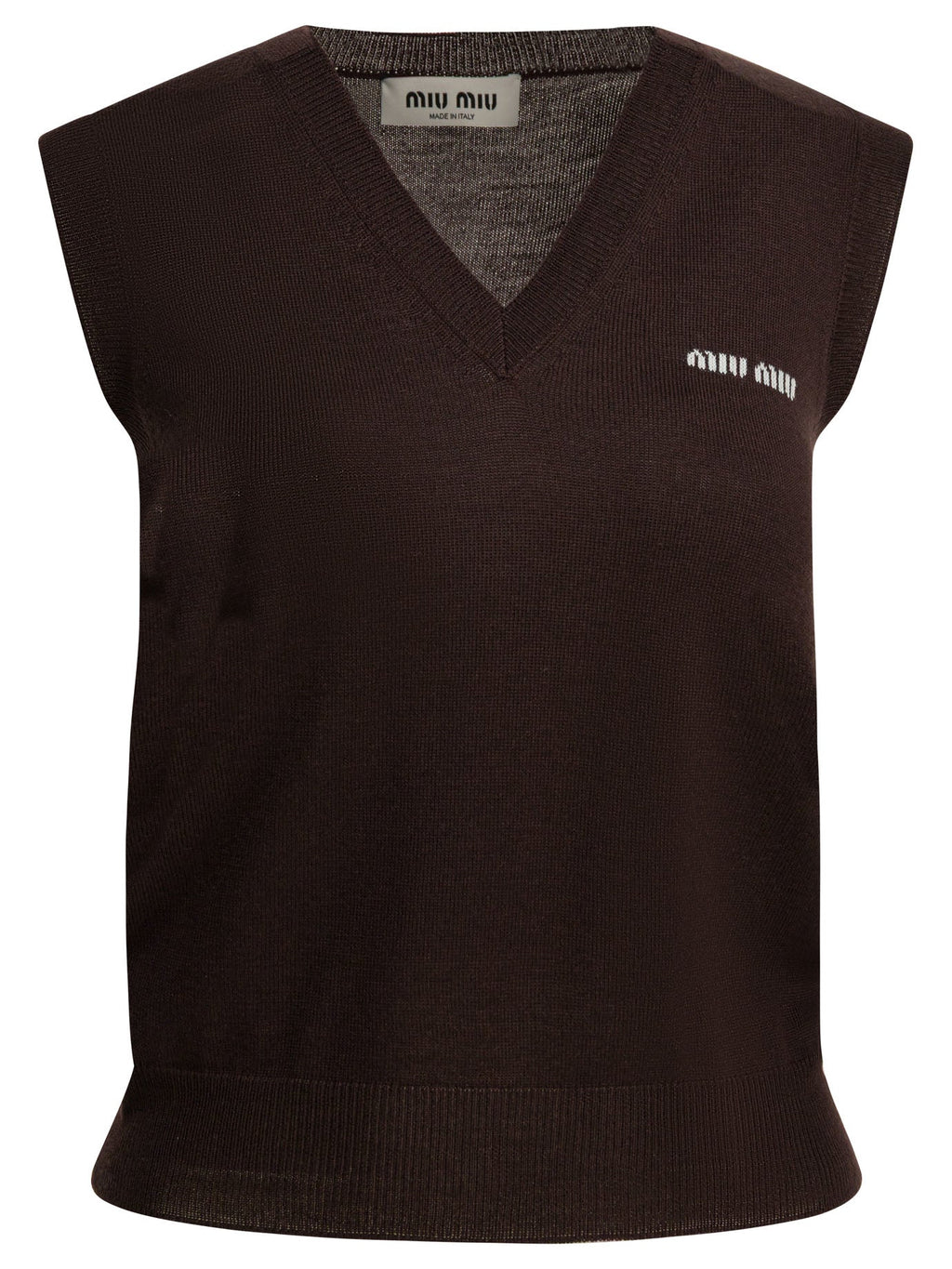 Miu Miu Sleeveless Knitwear In Virgin Wool With Logo