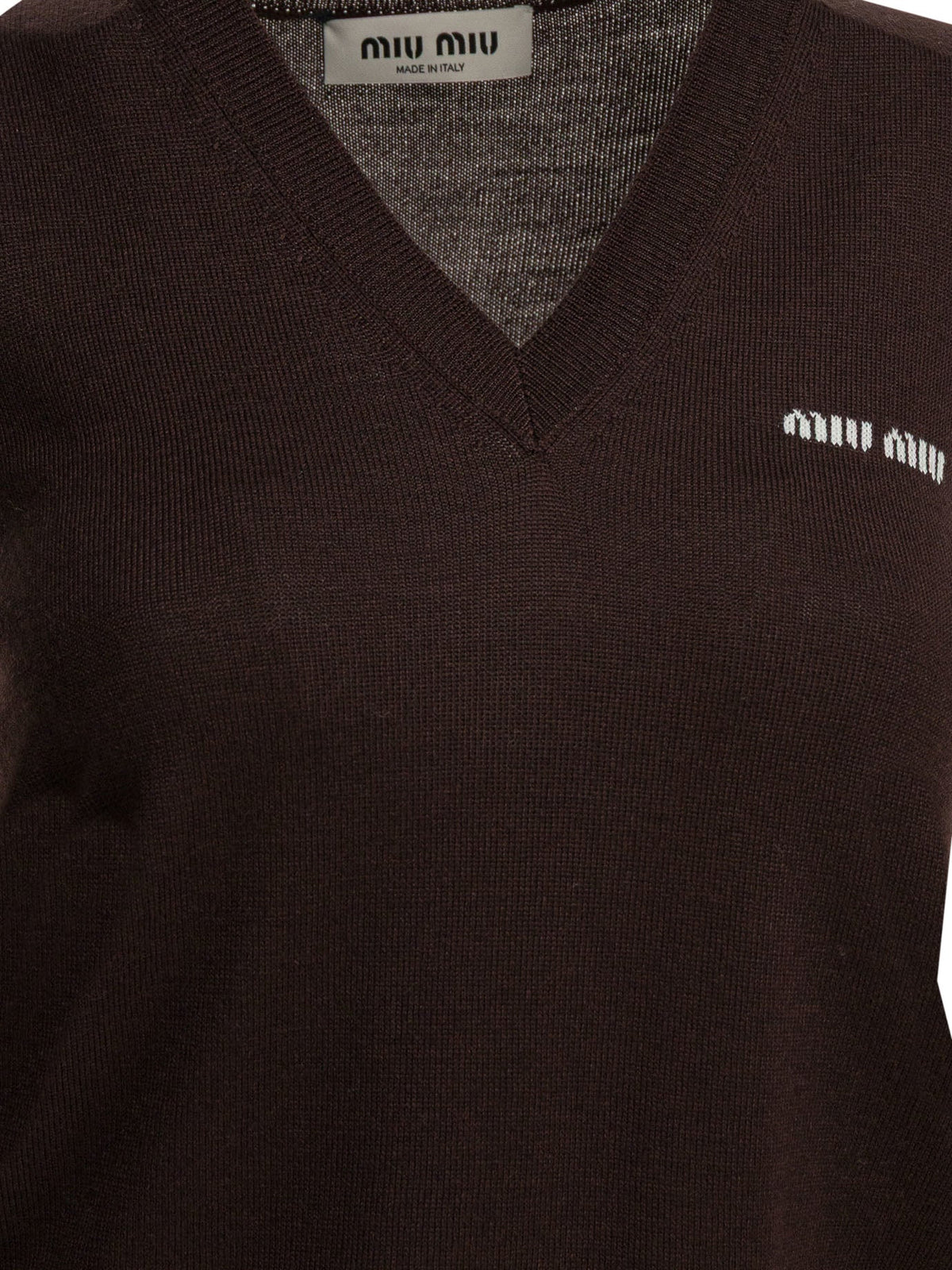 Miu Miu Sleeveless Knitwear In Virgin Wool With Logo