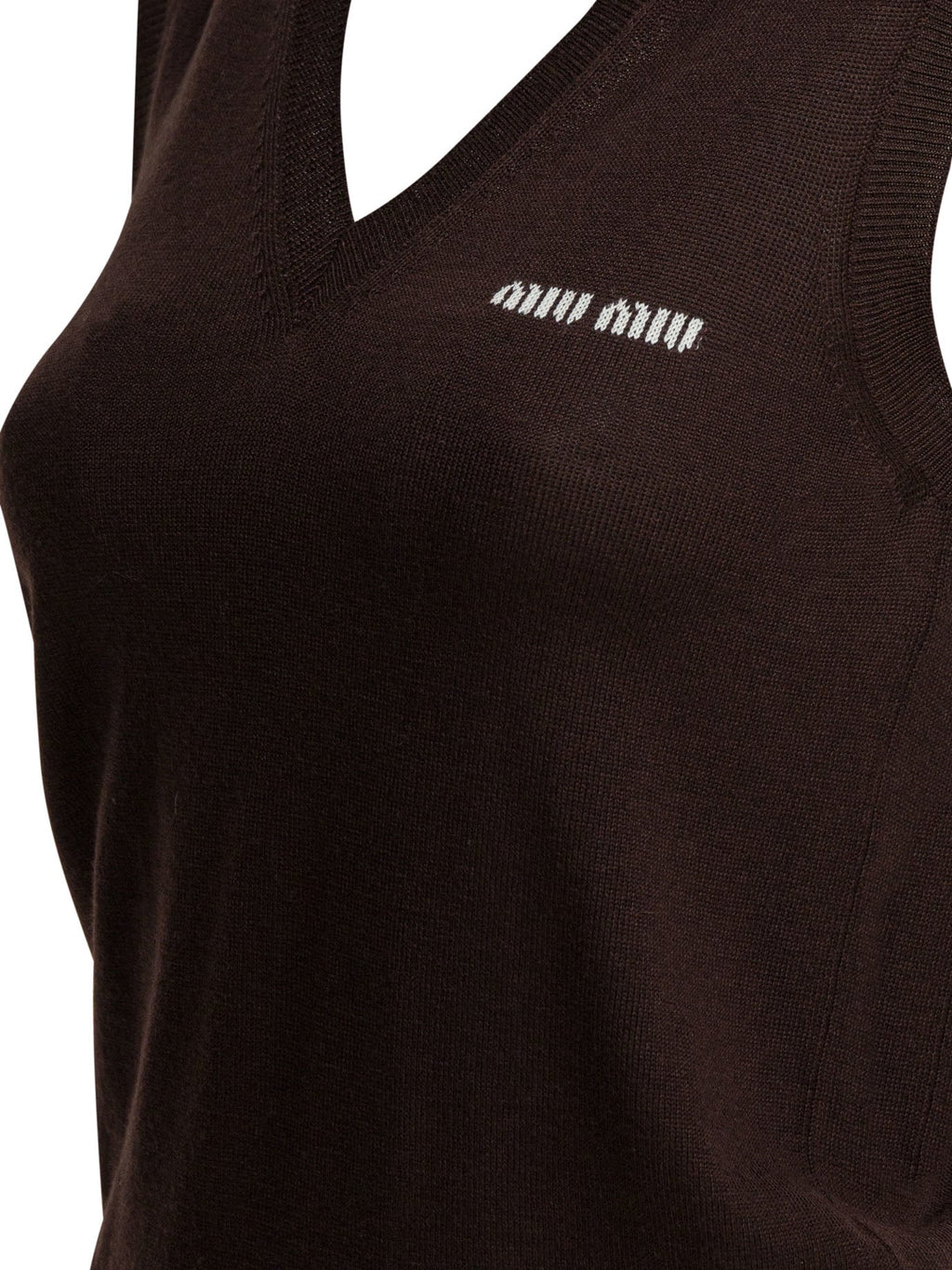 Miu Miu Sleeveless Knitwear In Virgin Wool With Logo