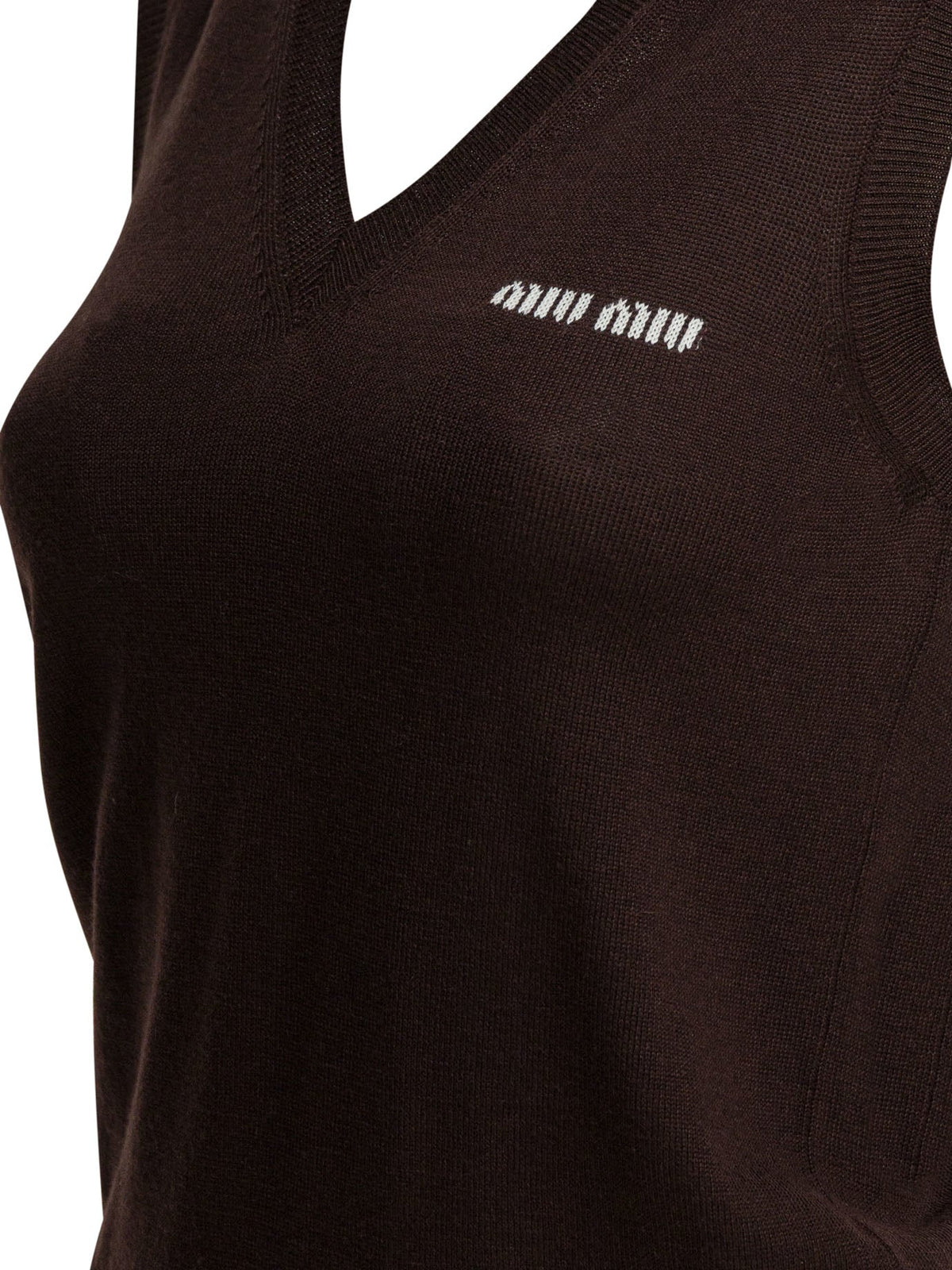 Miu Miu Sleeveless Knitwear In Virgin Wool With Logo