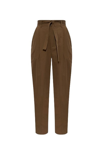 Saint Laurent High Waisted Belted Pants In Cotton
