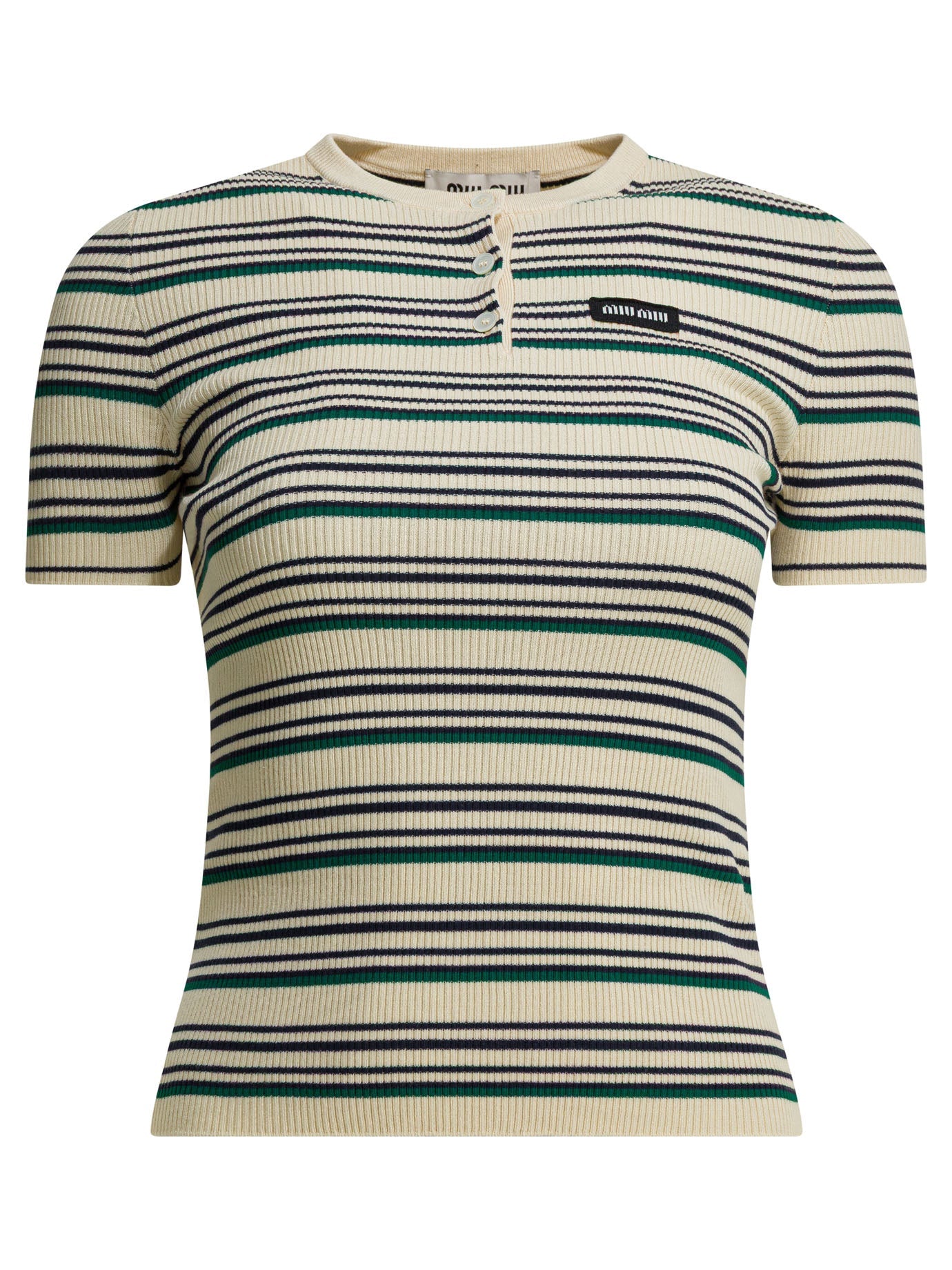Miu Miu Striped Serafino T-shirt With Logo