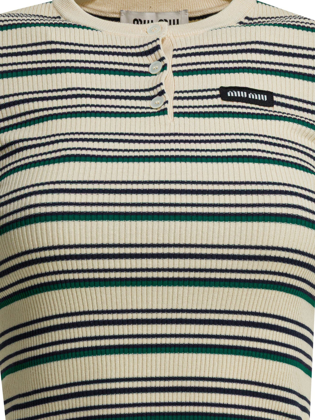Miu Miu Striped Serafino T-shirt With Logo